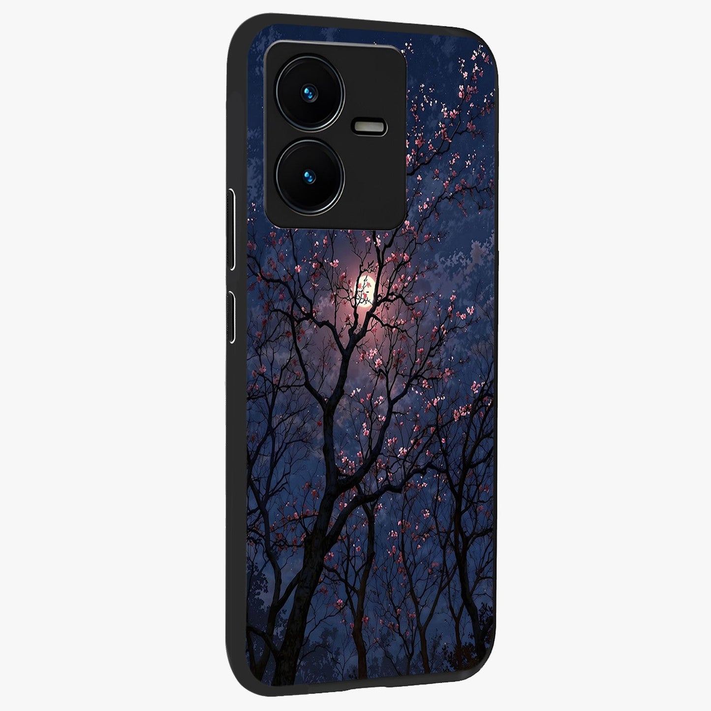 Twilight Sakura Serenade Glass Case upright view showcasing beautiful cherry blossom artwork with serene evening theme.