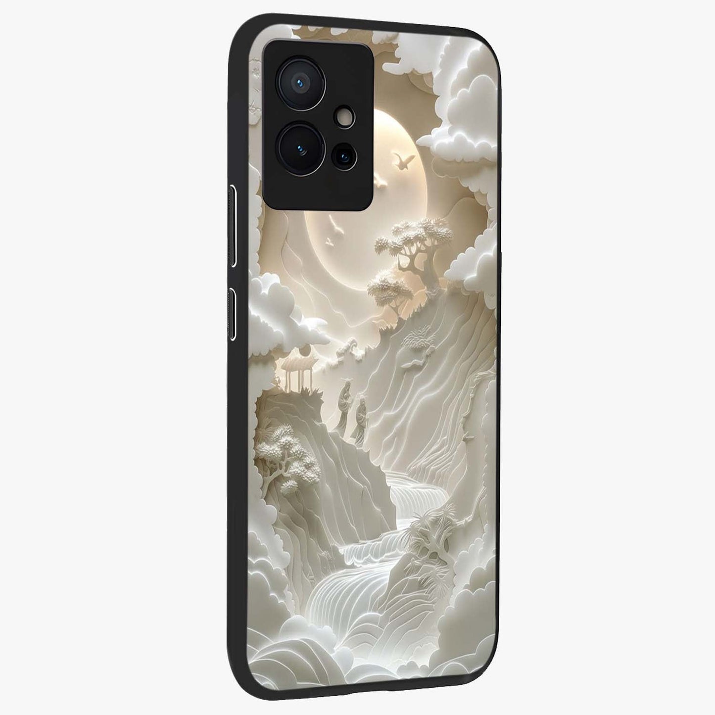 Celestial Origami Glass Case upright view showcasing creative origami artwork with modern celestial style.