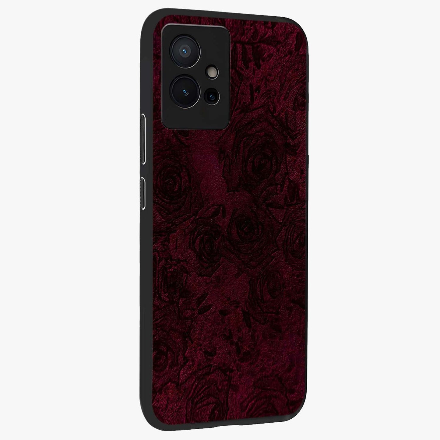 Crimson Fade Flow Glass Case upright view showcasing dynamic crimson flow artwork with stylish abstract theme.
