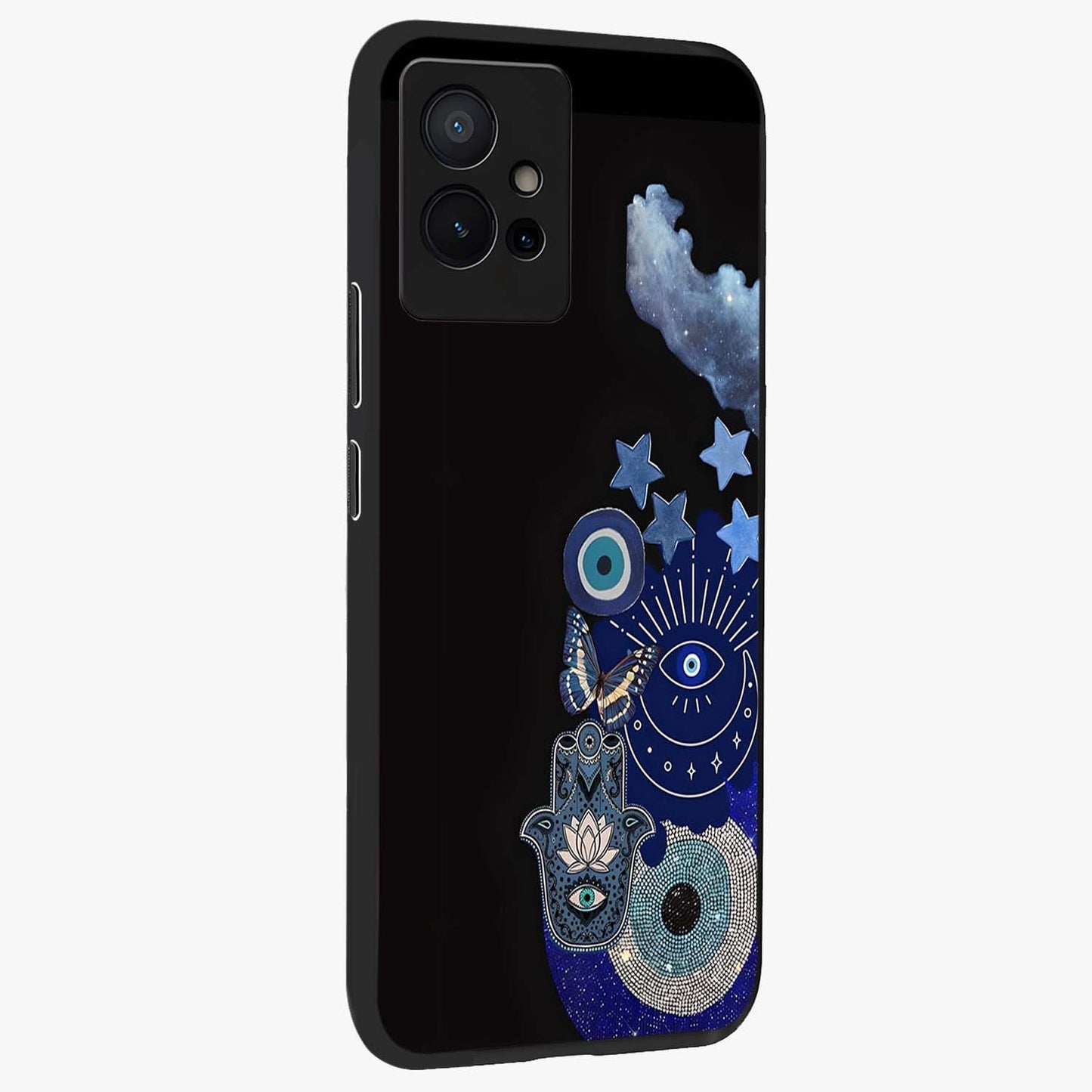 Galactic Charm Cluster Glass Case upright view showcasing glowing cosmic charm artwork with magical celestial style.