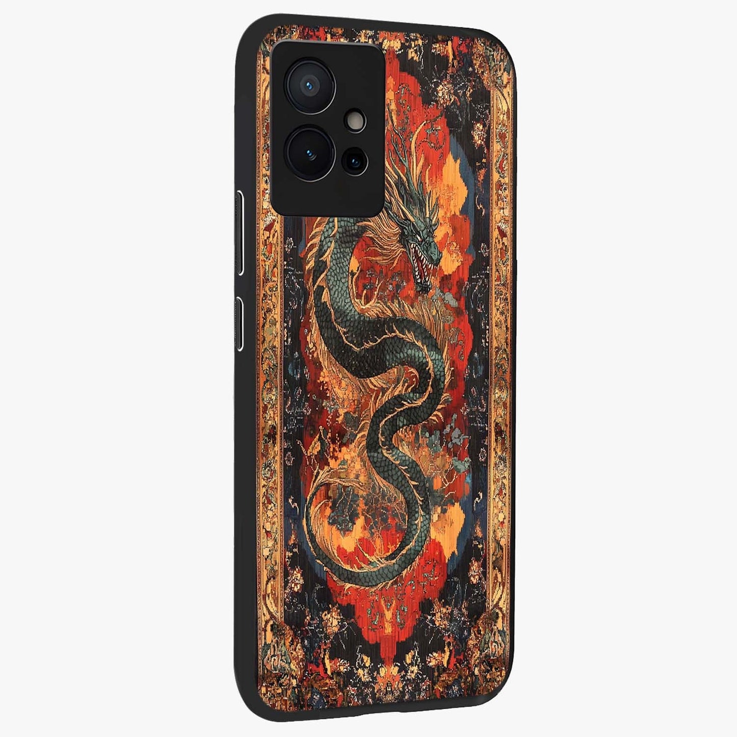 Inferno Dragon Soul Glass Case upright view showcasing intense dragon artwork with fantasy fire theme.