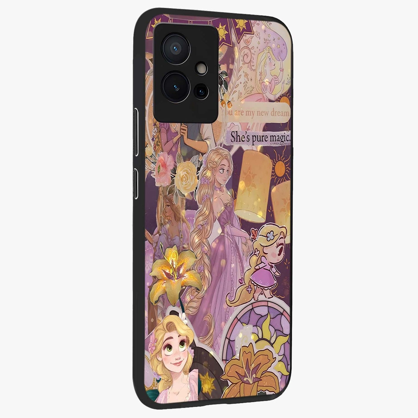 Magical Tangled Dream Glass Case upright view showcasing enchanting artistic artwork with dreamy fantasy theme.