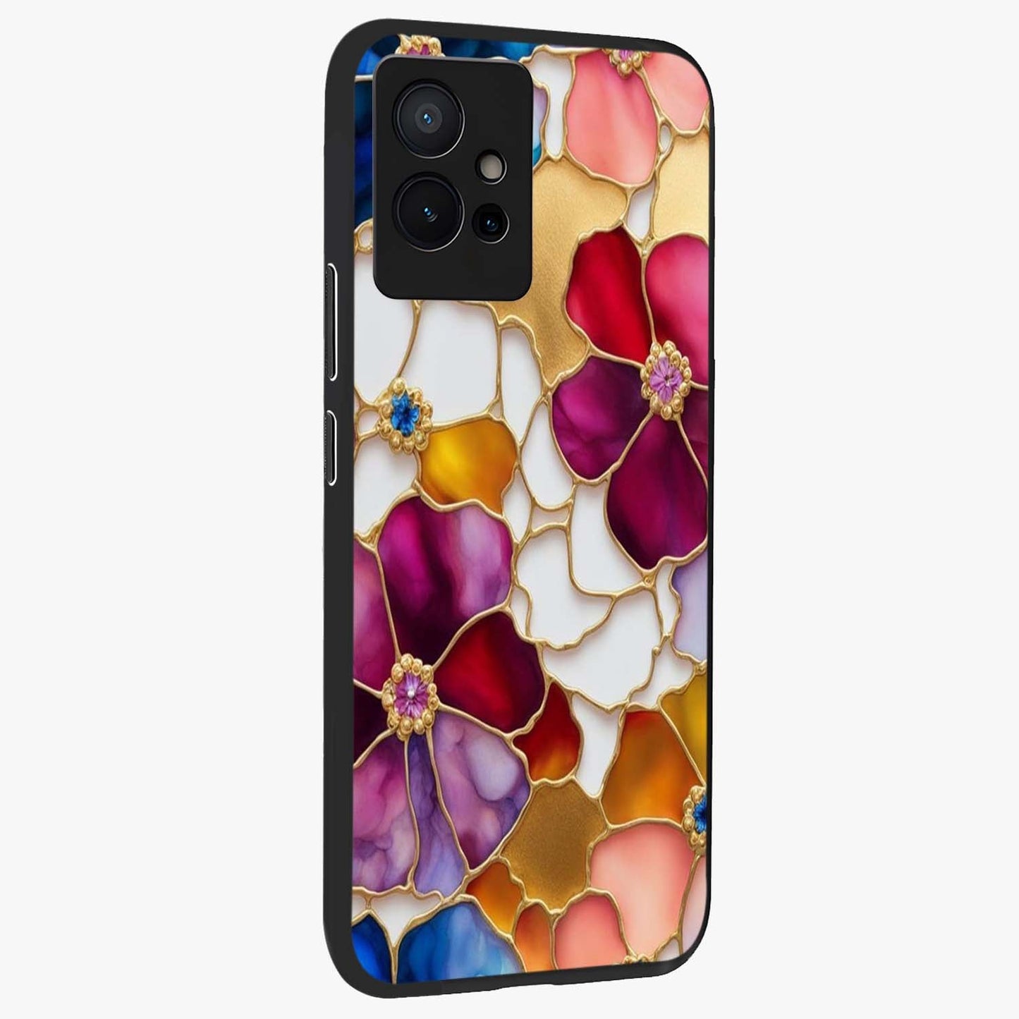 Marble Flower Pattern Glass Case upright view showcasing decorative marble flower artwork with refined style.