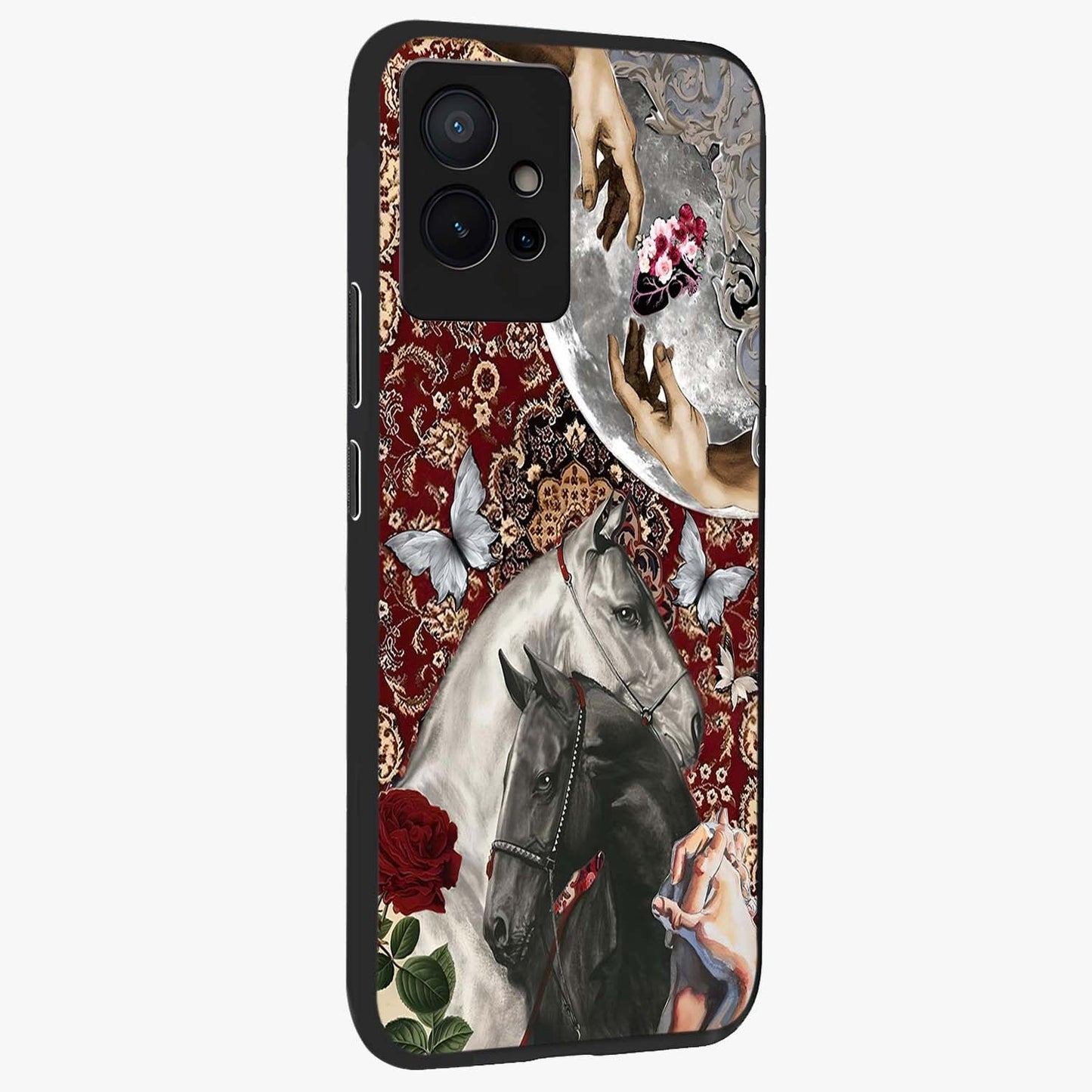 Moonlit Royal Stallion Glass Case upright view showcasing dramatic horse artwork with glowing moon themed design.