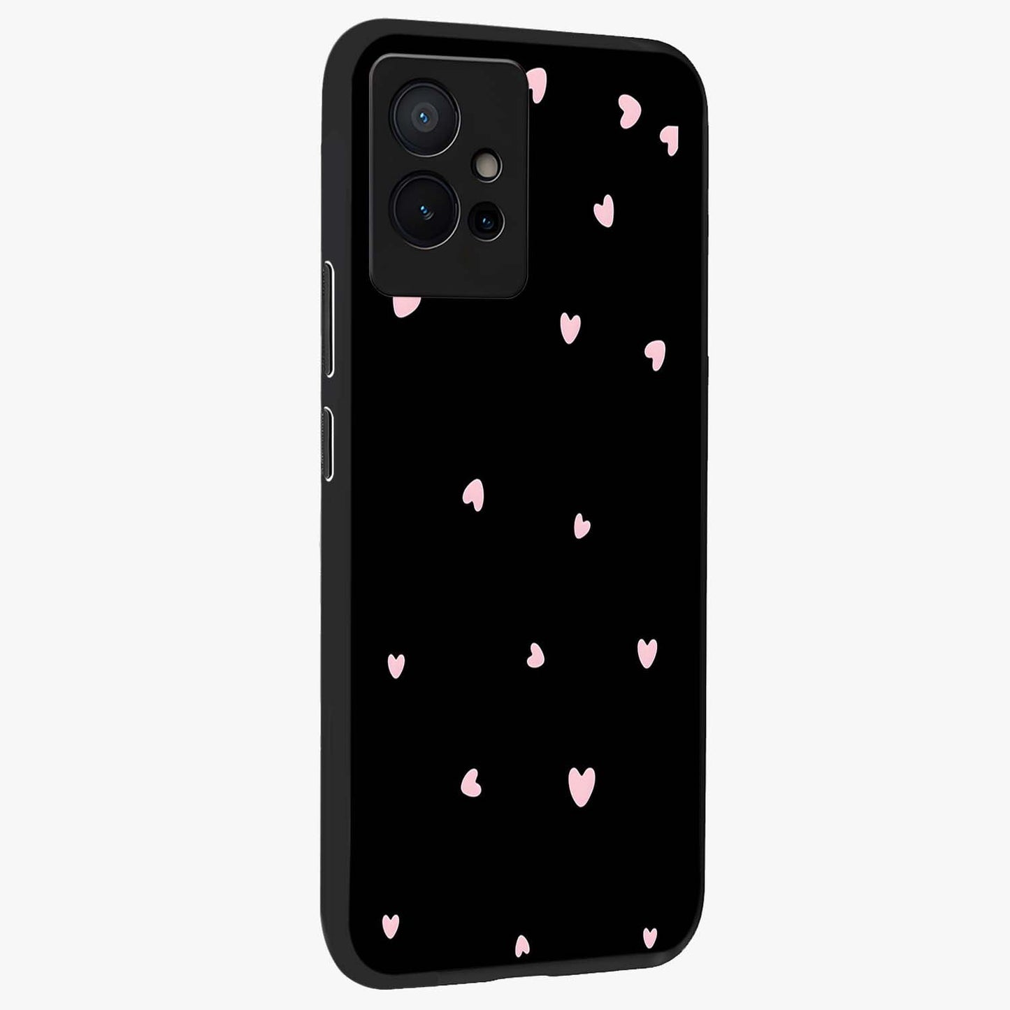 Pink Love Drops Glass Case upright view showcasing charming heart drop artwork with romantic playful theme.