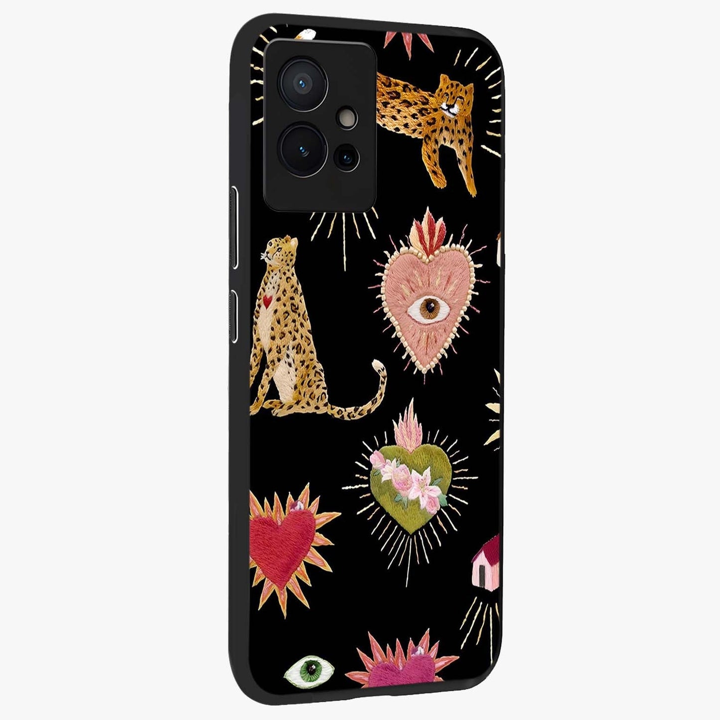Sacred Jungle Heart Glass Case upright view showcasing vibrant jungle artwork with symbolic heart theme.