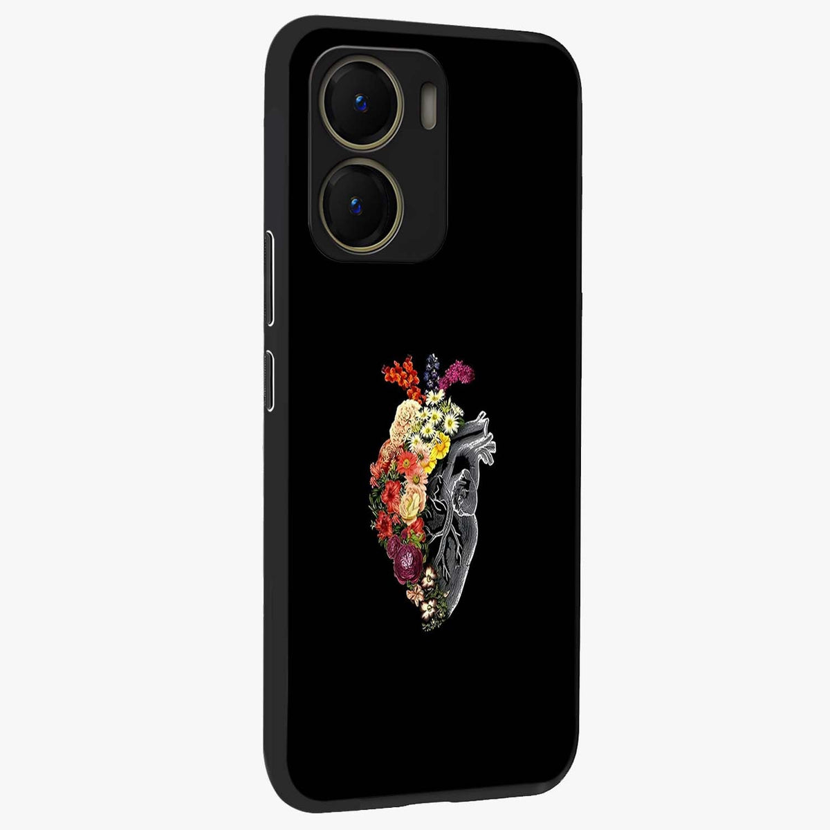 Heart With Flowers Glass Case upright view showcasing decorative heart and floral artwork with sweet romantic theme.