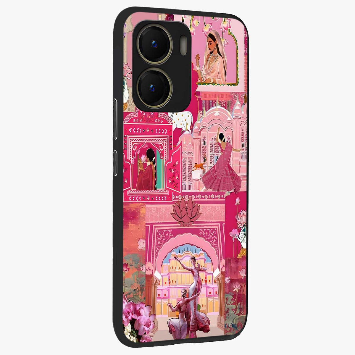 Pink Palace Muse Glass Case upright view showcasing artistic palace artwork with graceful royal theme.