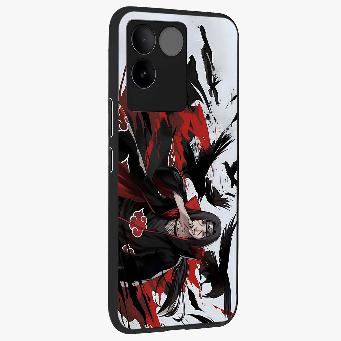Crimson Crow Illusion Glass Case upright view showcasing striking crow illusion artwork with intense crimson theme.
