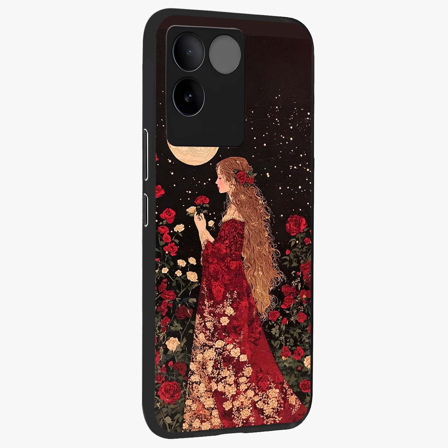 Crimson Dreams Glass Case upright view showcasing dreamy red toned artwork with modern aesthetic style.