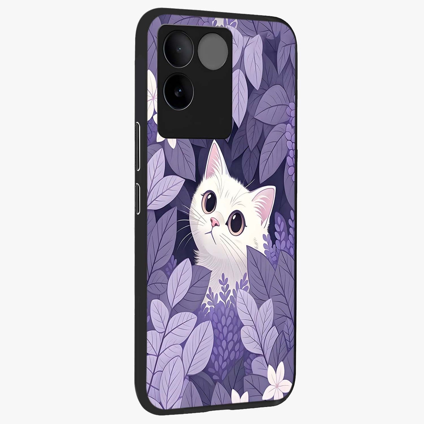 Lilac Hide Peek Cat Glass Case upright view showcasing charming cat artwork with adorable peek theme.