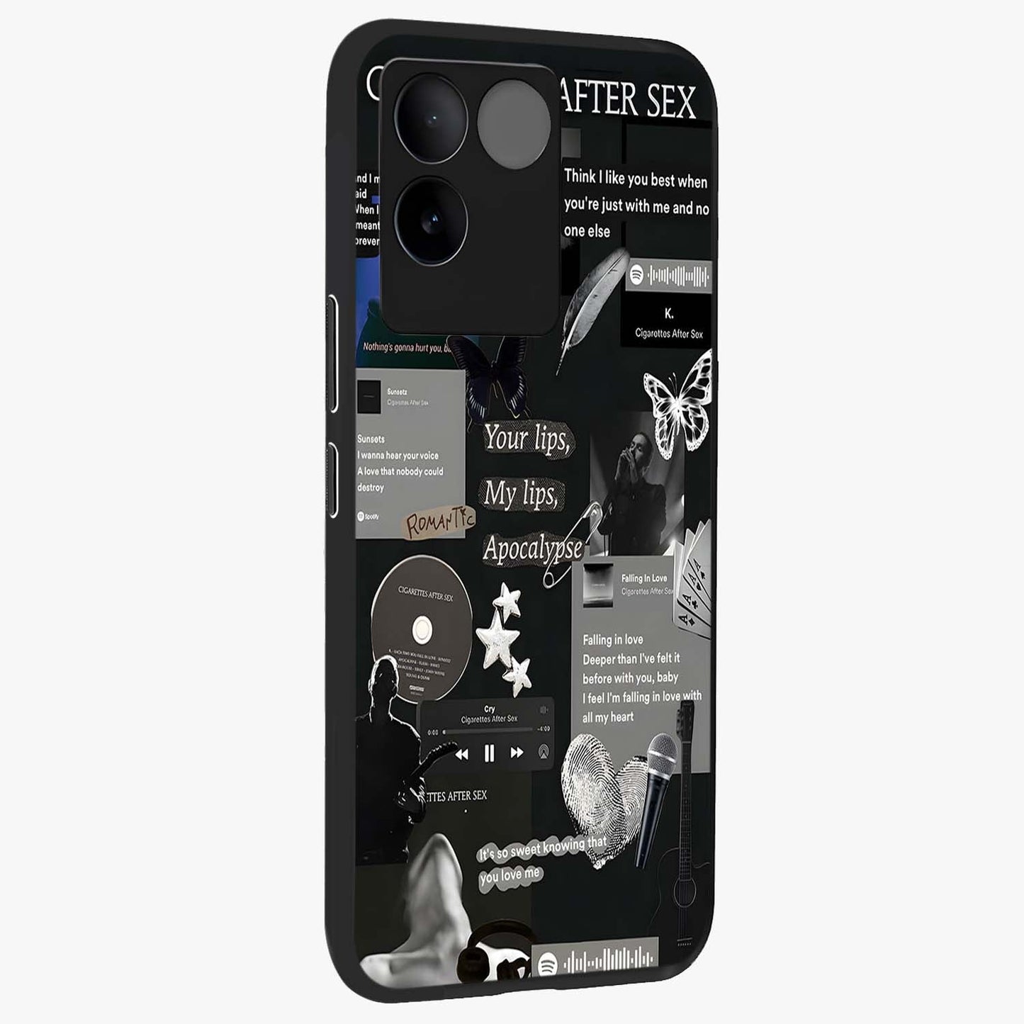 Midnight Love Echo Glass Case upright view showcasing expressive romantic artwork with dreamy midnight theme.