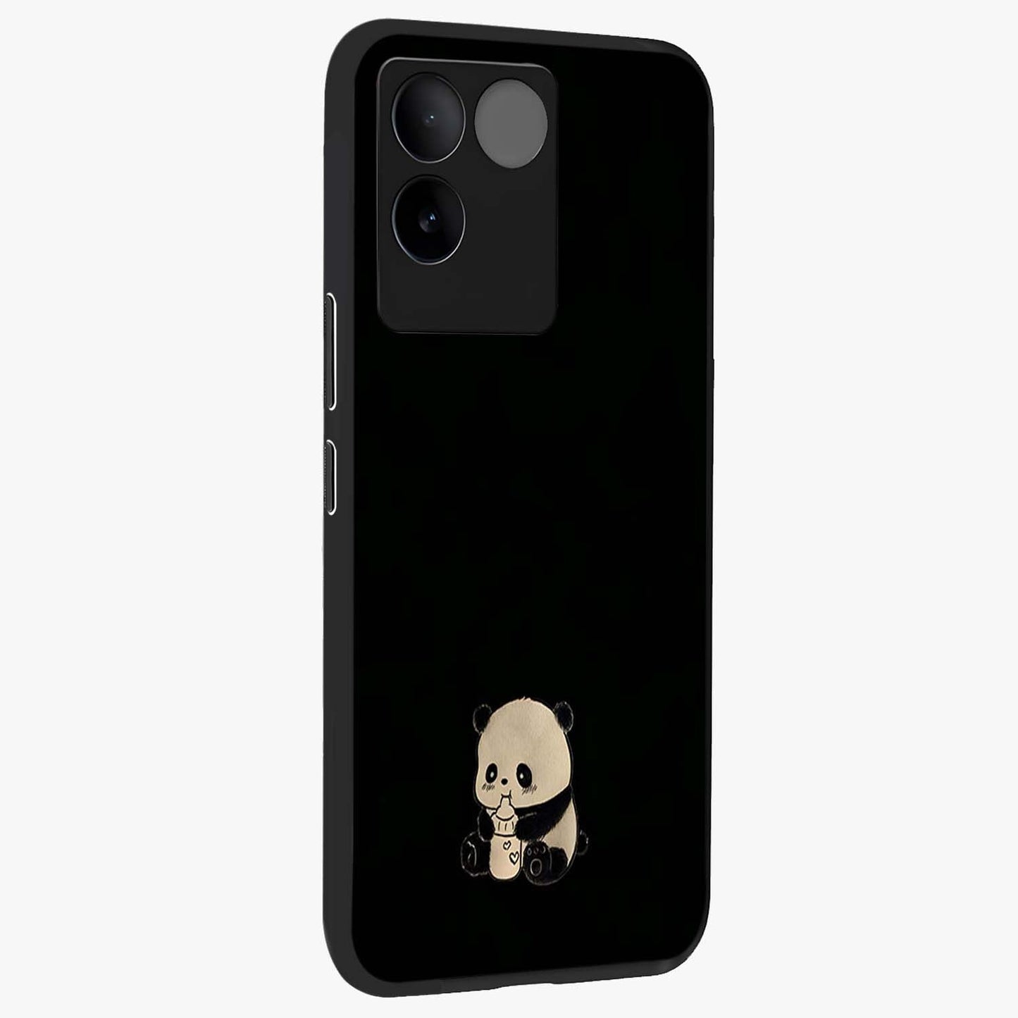 Midnight Panda Love Glass Case upright view showcasing charming panda artwork with playful romantic theme.