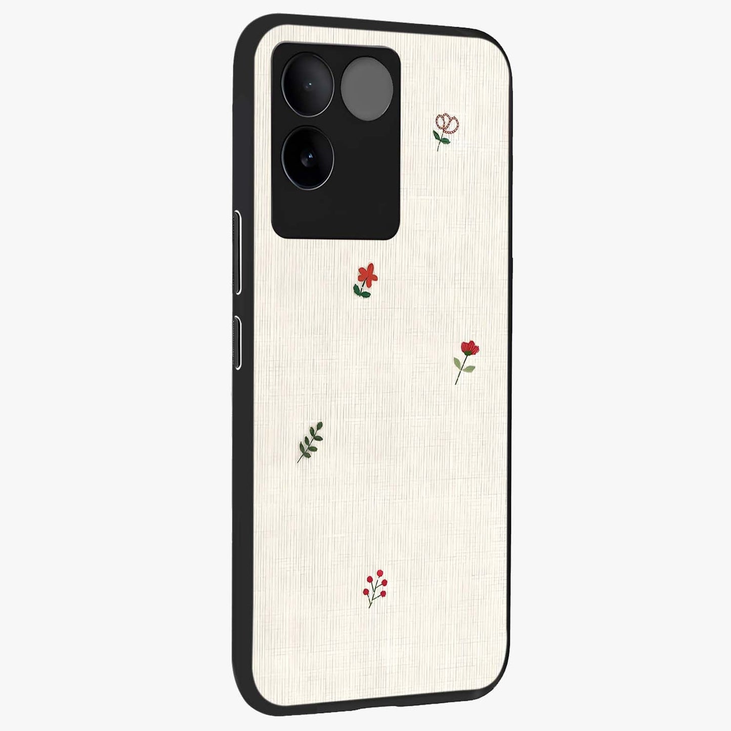 Minimalistic Blue With White Flower Pattern Glass Case upright view showcasing clean white flower artwork with calming blue theme.