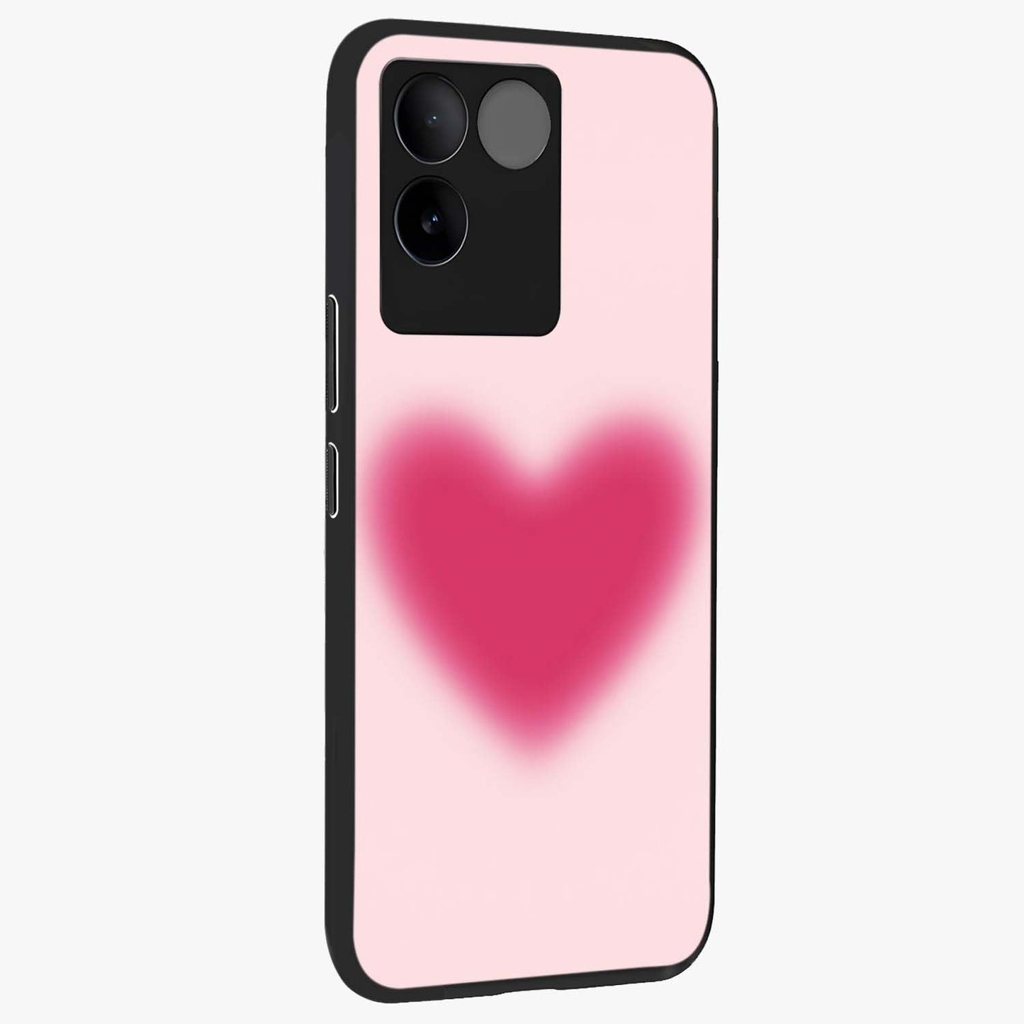 Pink Aura Heart Glass Case upright view showcasing romantic heart artwork with soft pastel theme.