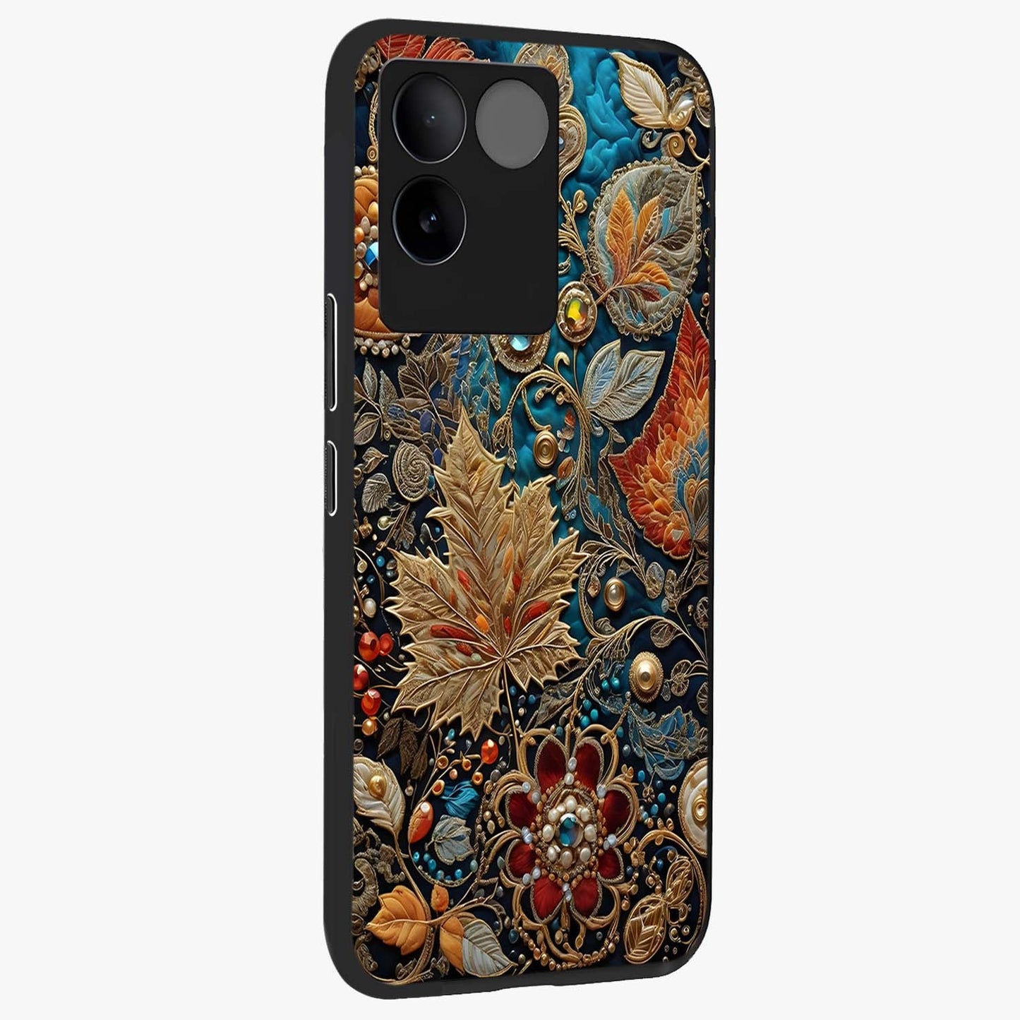 Royal Jewel Garden Glass Case upright view showcasing rich floral artwork with luxurious garden theme.