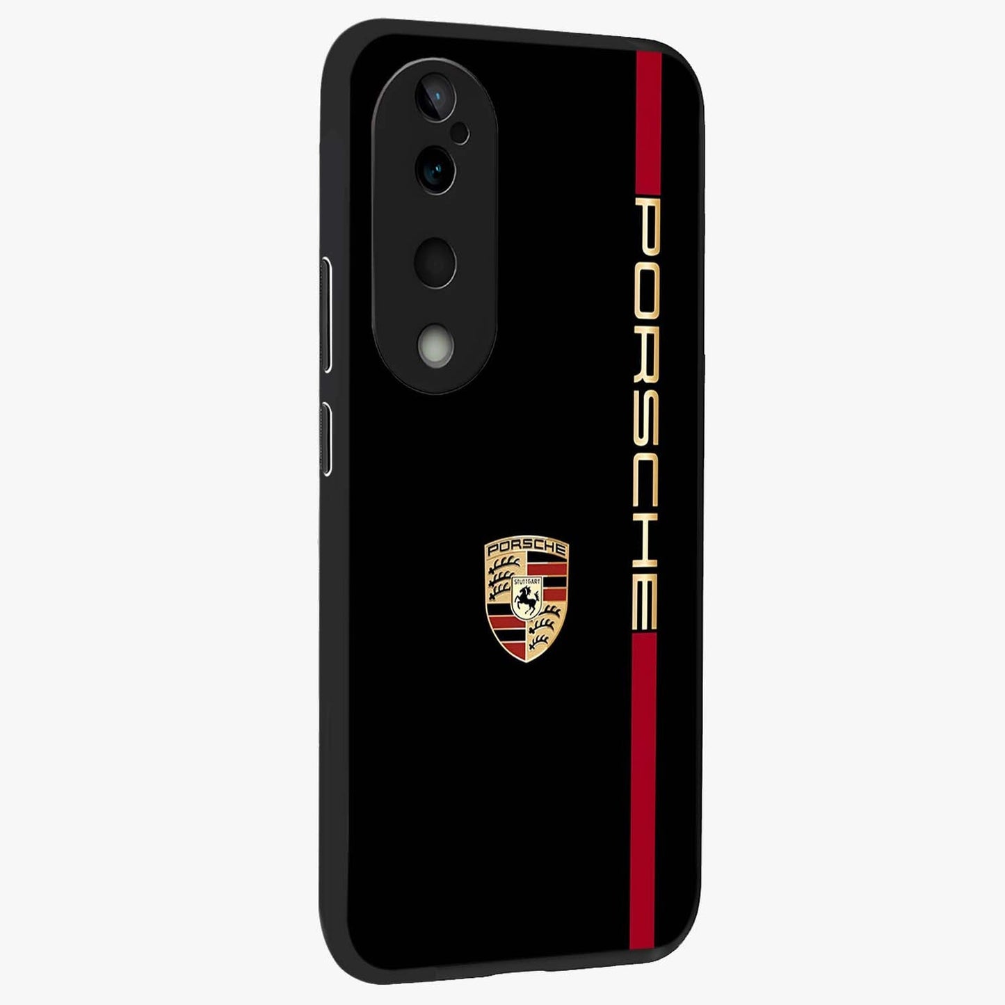 Black Minimal Porsche Glass Case upright view showcasing stylish automotive artwork with bold minimal theme.