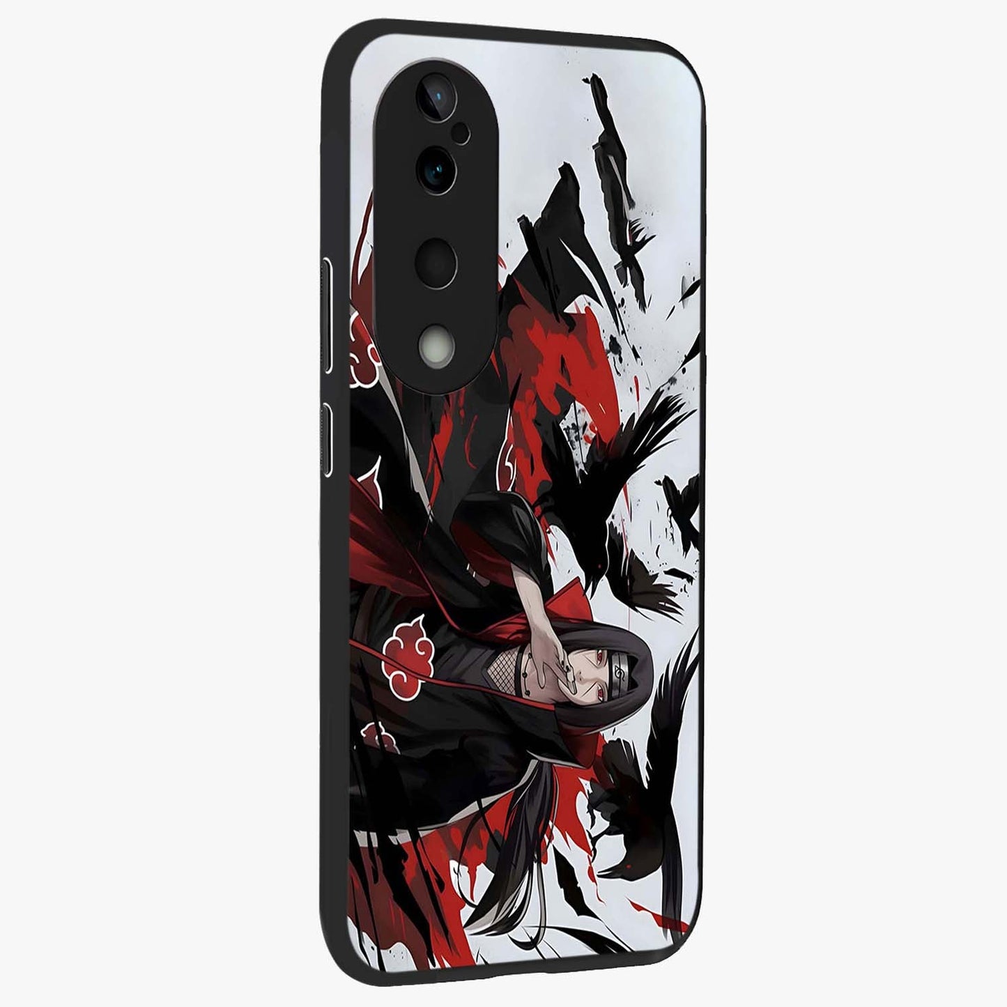 Crimson Crow Illusion Glass Case upright view showcasing striking crow illusion artwork with intense crimson theme.