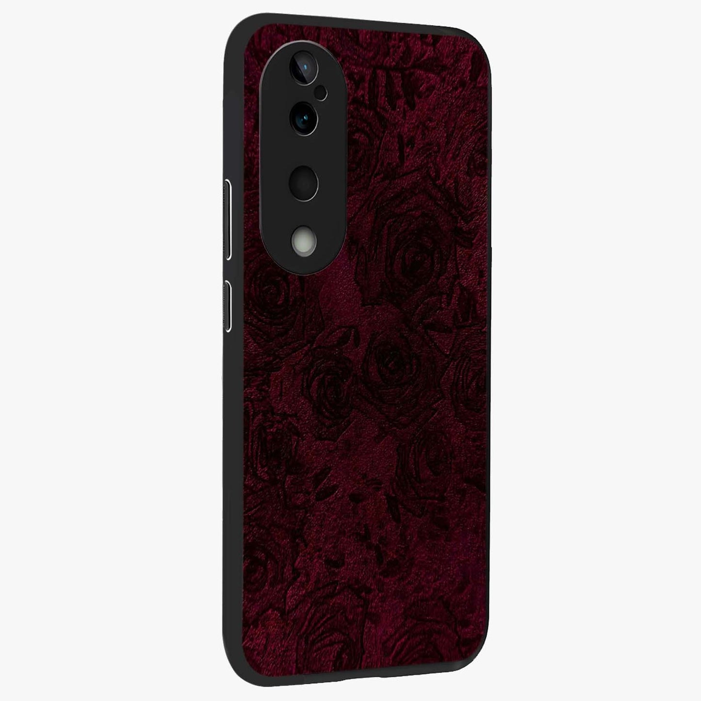 Crimson Fade Flow Glass Case upright view showcasing dynamic crimson flow artwork with stylish abstract theme.