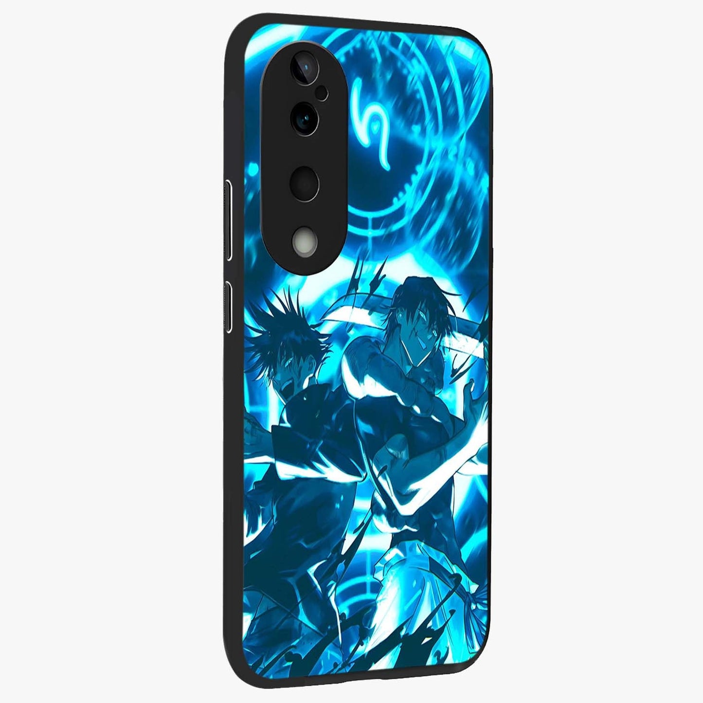 Cursed Energy Clash Glass Case upright view showcasing dramatic clash artwork with bold supernatural theme.