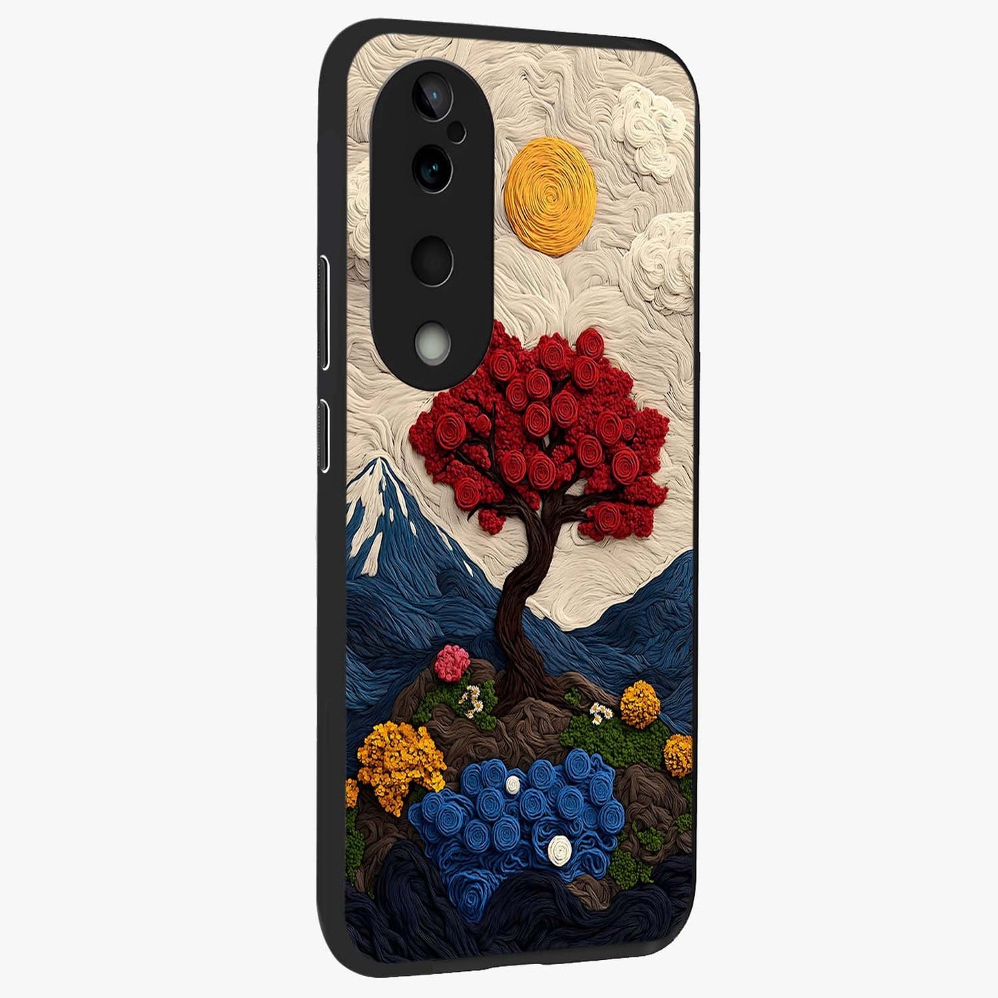 Eternal Nature Tapestry Glass Case upright view showcasing elegant nature tapestry design with decorative style.