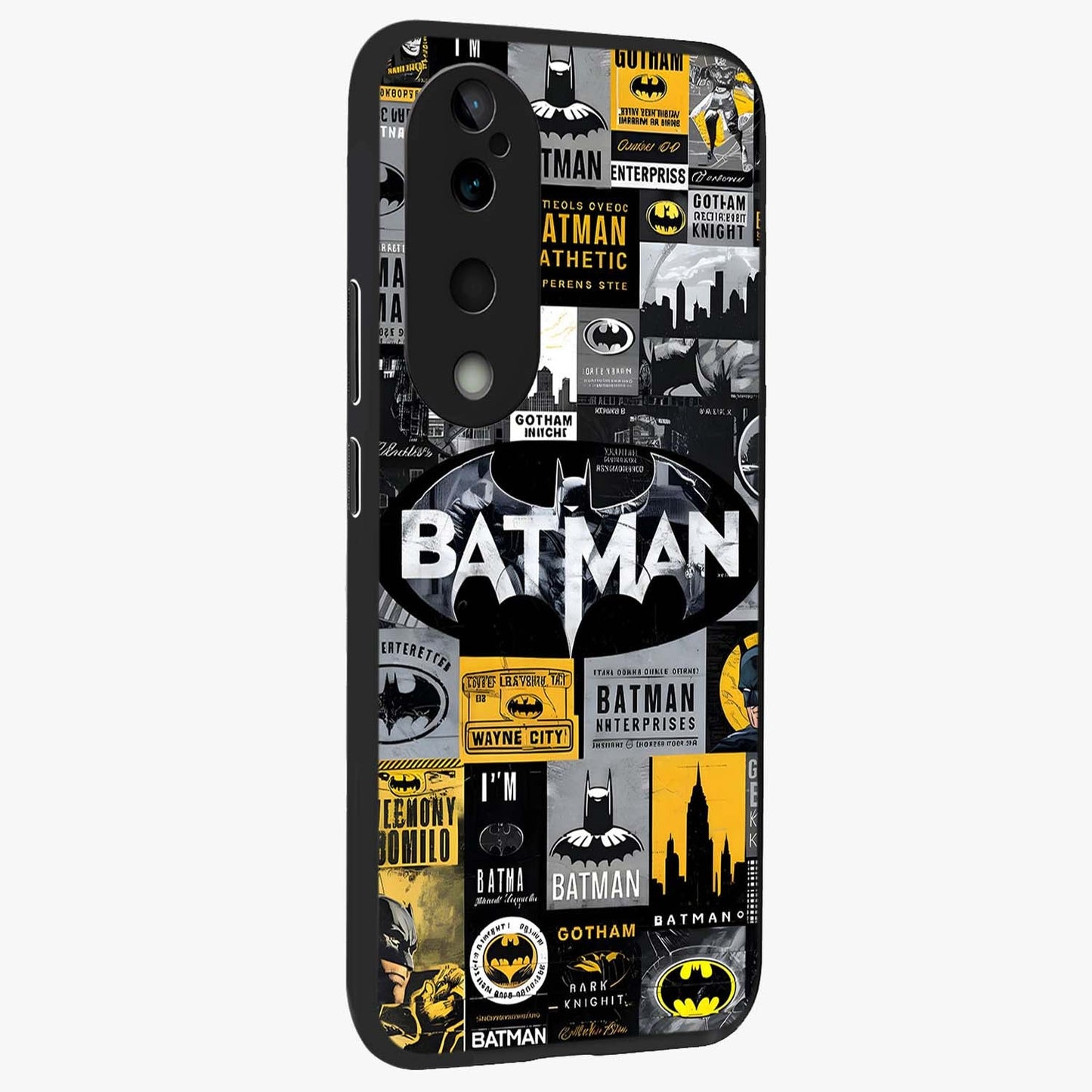 Knight Gotham Rise Glass Case upright view showcasing bold vigilante themed artwork with gothic city vibe.