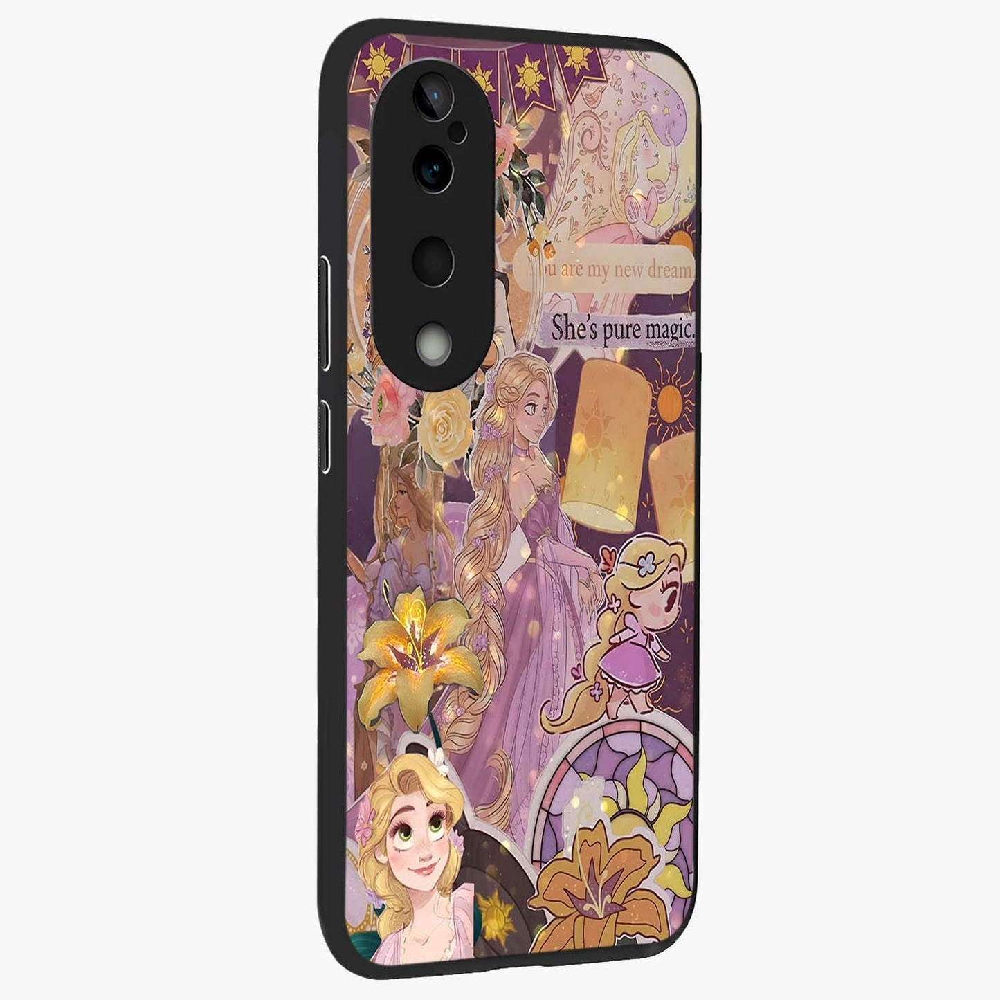 Magical Tangled Dream Glass Case upright view showcasing enchanting artistic artwork with dreamy fantasy theme.