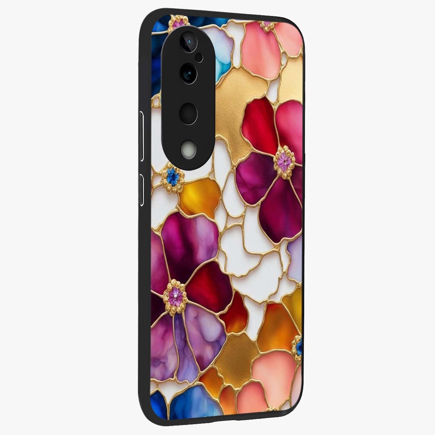 Marble Flower Pattern Glass Case upright view showcasing decorative marble flower artwork with refined style.