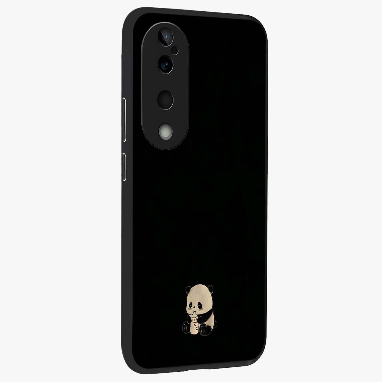 Midnight Panda Love Glass Case upright view showcasing charming panda artwork with playful romantic theme.