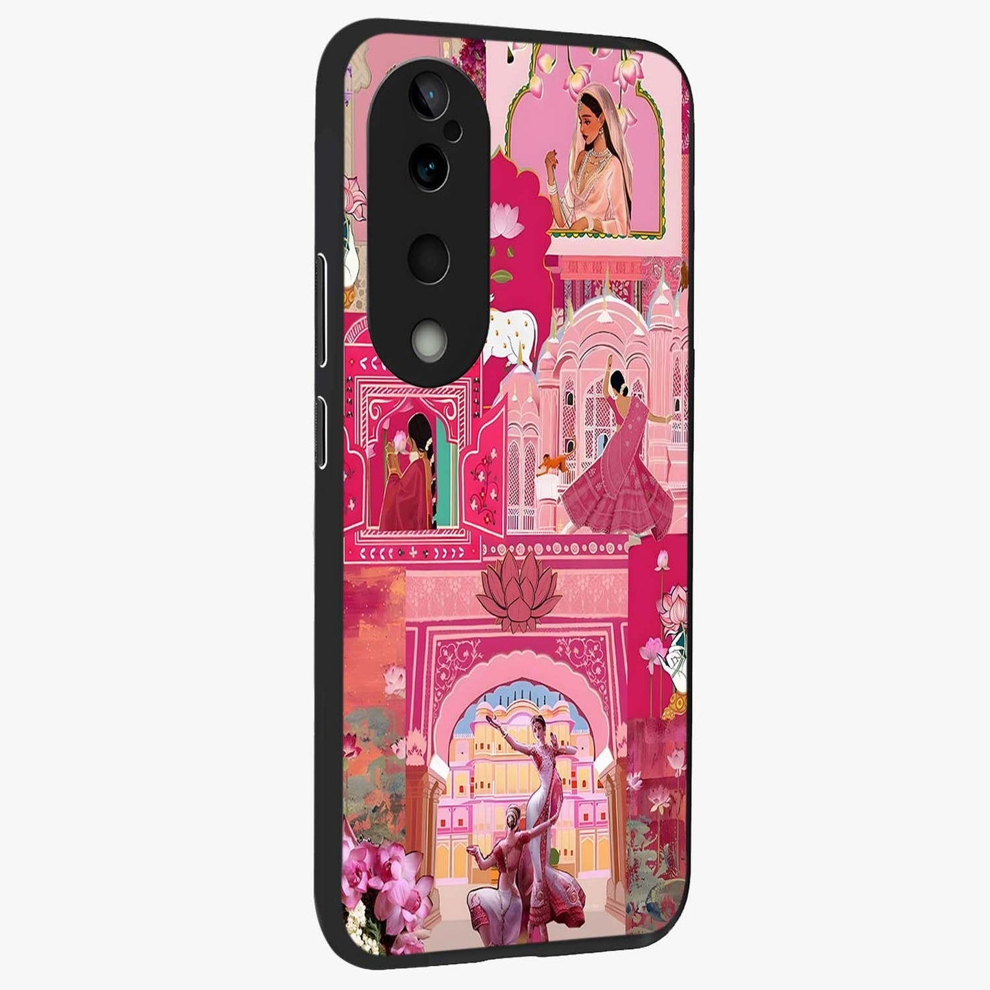 Pink Palace Muse Glass Case upright view showcasing artistic palace artwork with graceful royal theme.