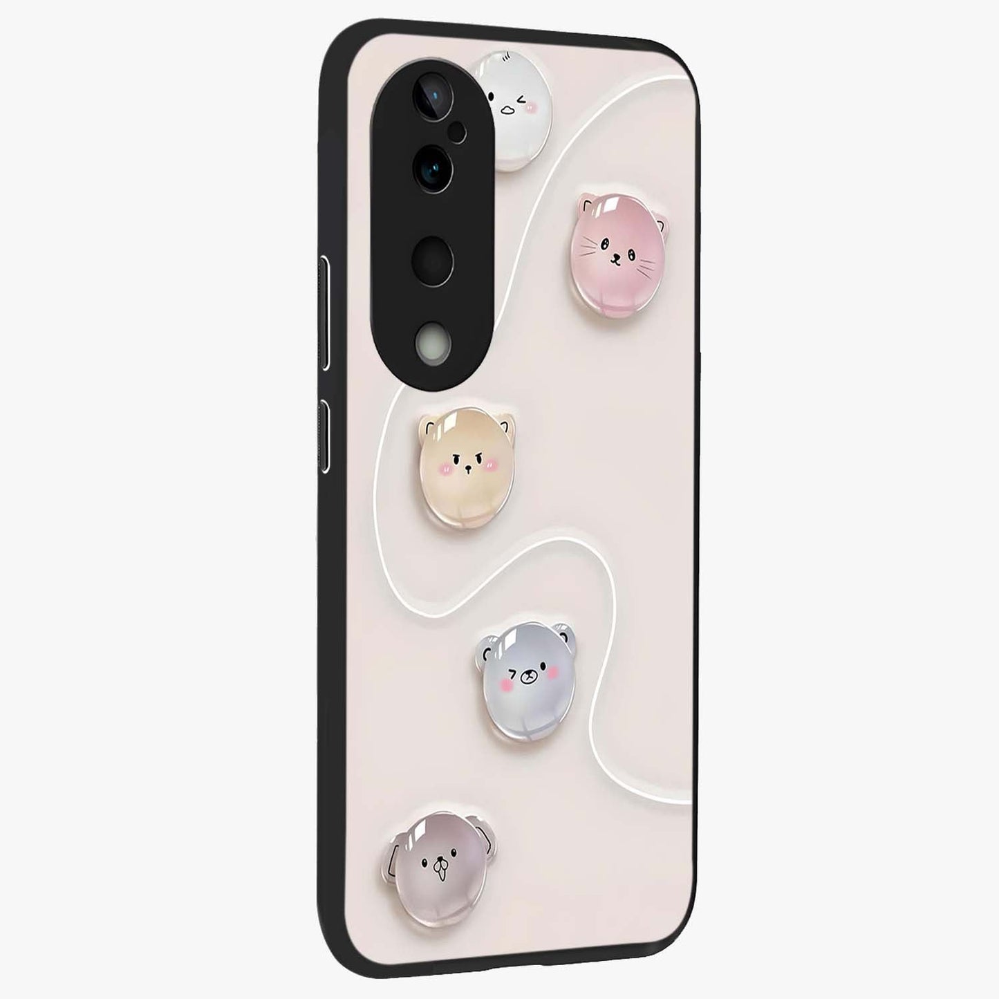 Puffy Face Parade Glass Case upright view showcasing adorable character artwork with cheerful animated theme.