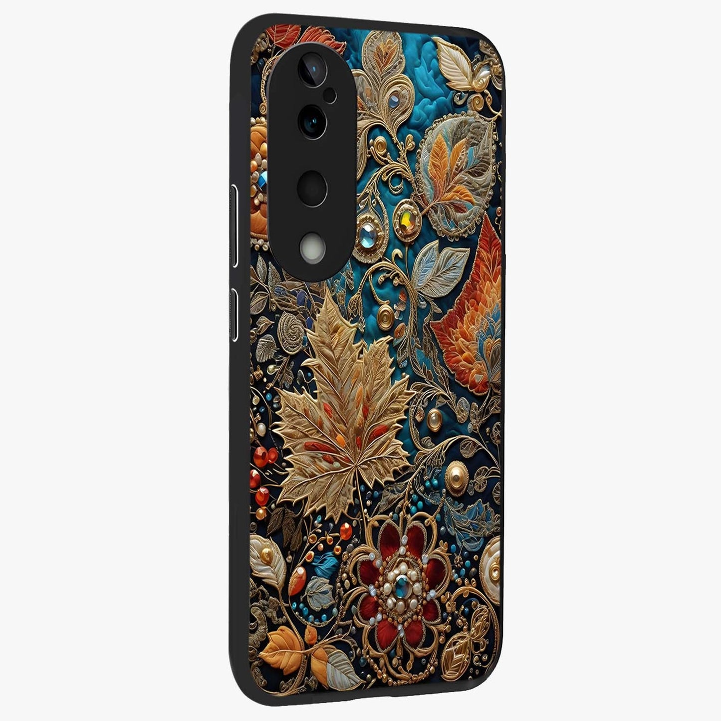 Royal Jewel Garden Glass Case upright view showcasing rich floral artwork with luxurious garden theme.
