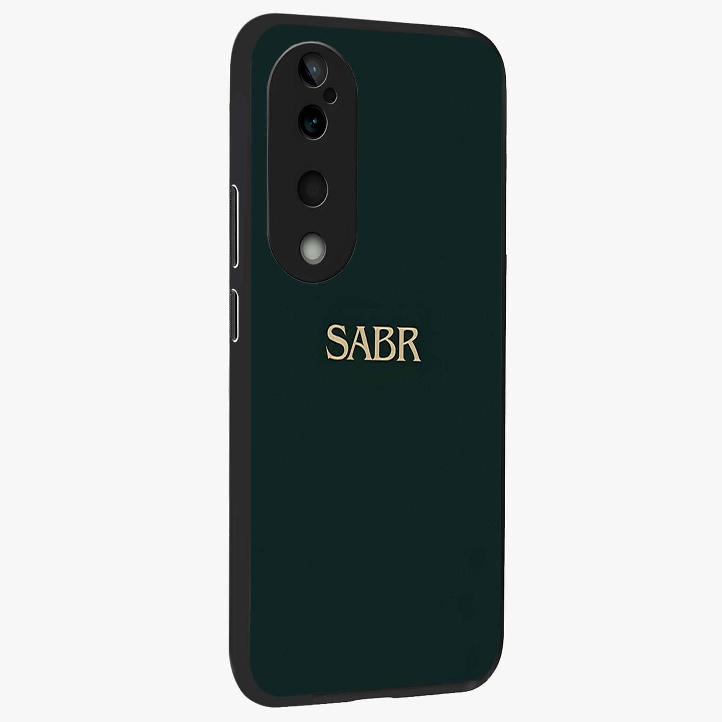 Sabr Minimal Patience Glass Case upright view showcasing calm minimalist artwork with motivational patience theme.