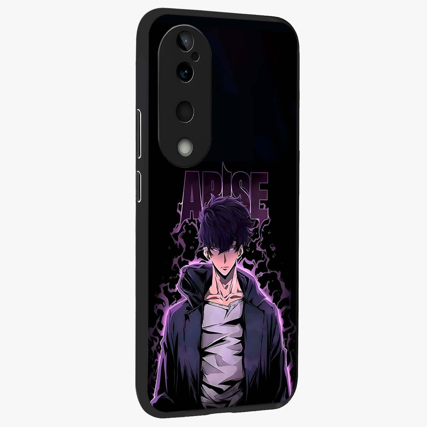 Shadow Monarch Awakening Glass Case upright view showcasing bold monarch artwork with mystical awakening theme.