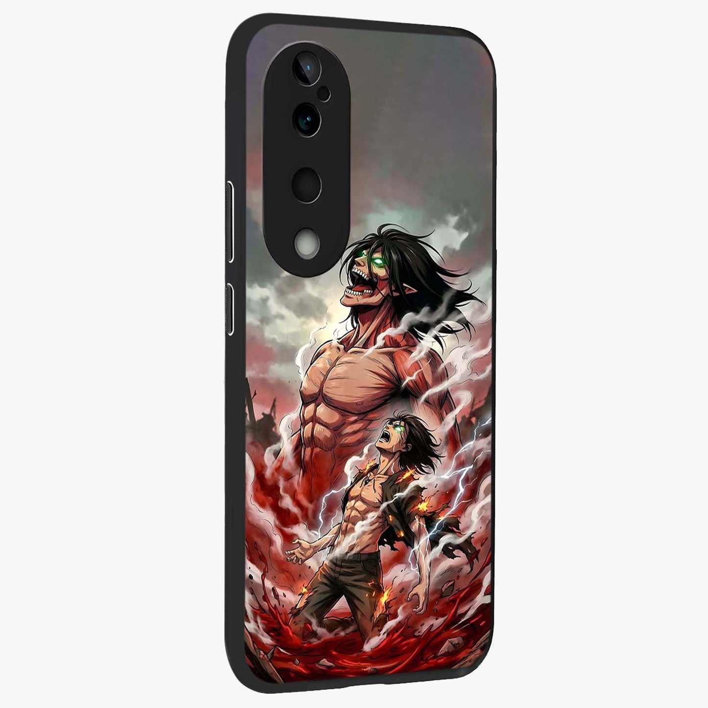 Titan Awakening Fury Glass Case upright view showcasing intense titan artwork with epic fantasy theme.