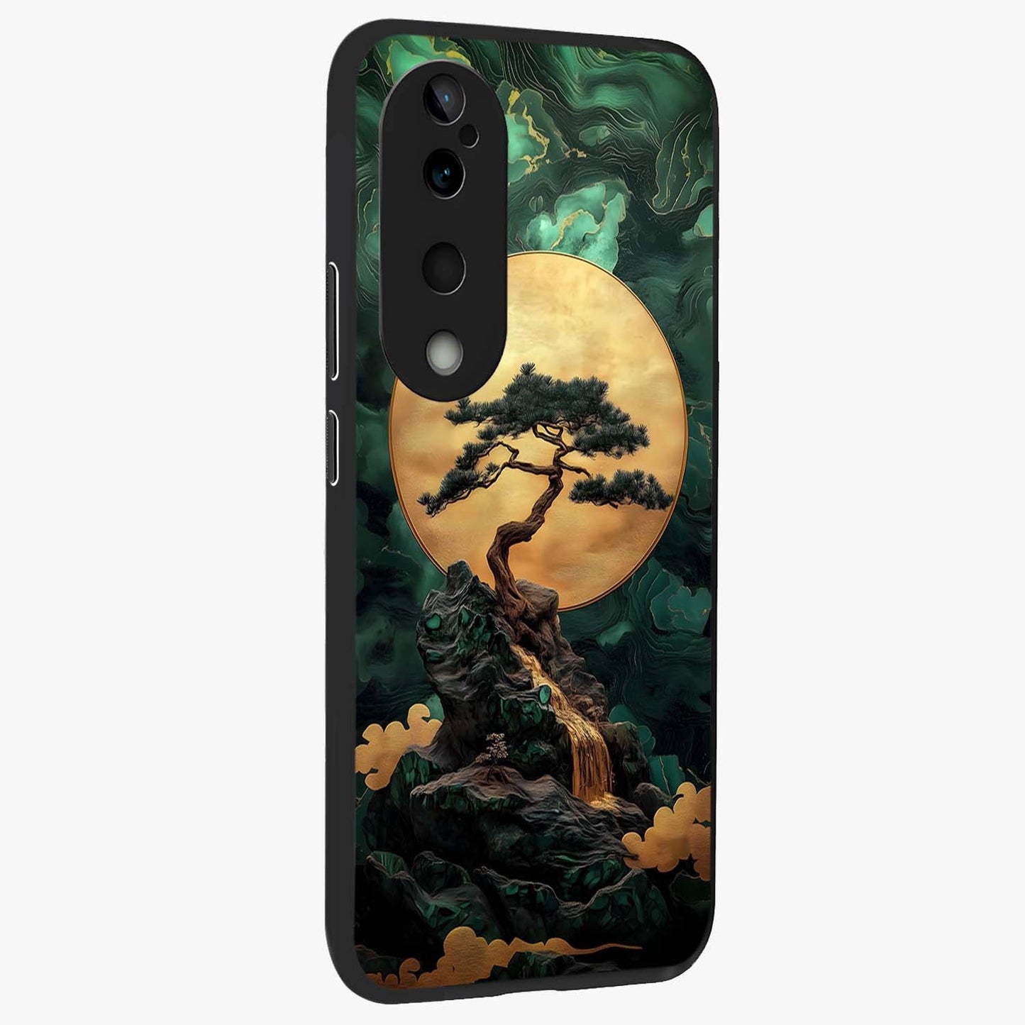 Zen Moon Rise Glass Case upright view showcasing serene moon artwork with tranquil night theme.