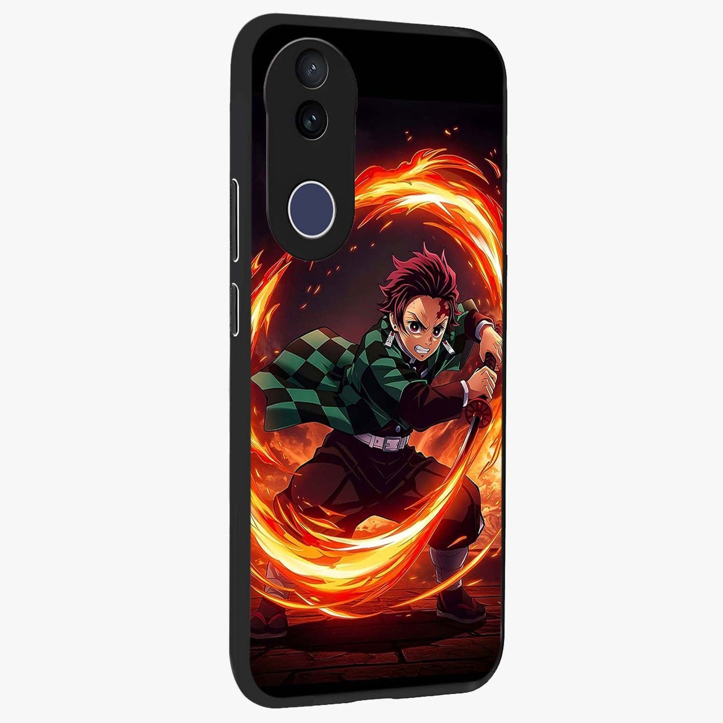 Blazing Sword Resolve Glass Case upright view showcasing dramatic warrior inspired artwork with intense visual style.