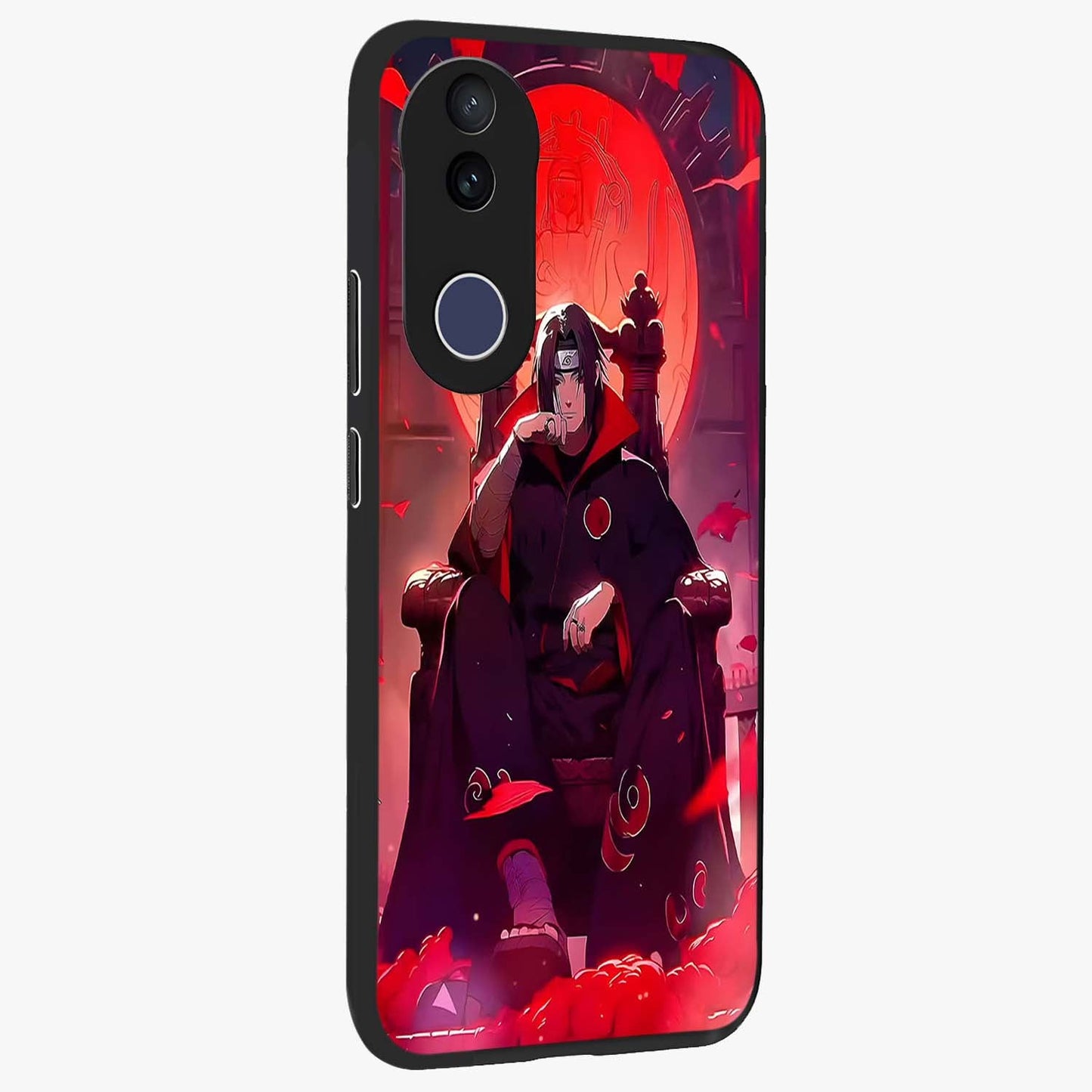 Blood Moon Sovereign Glass Case upright view showcasing powerful moon inspired artwork with cosmic aesthetic style.