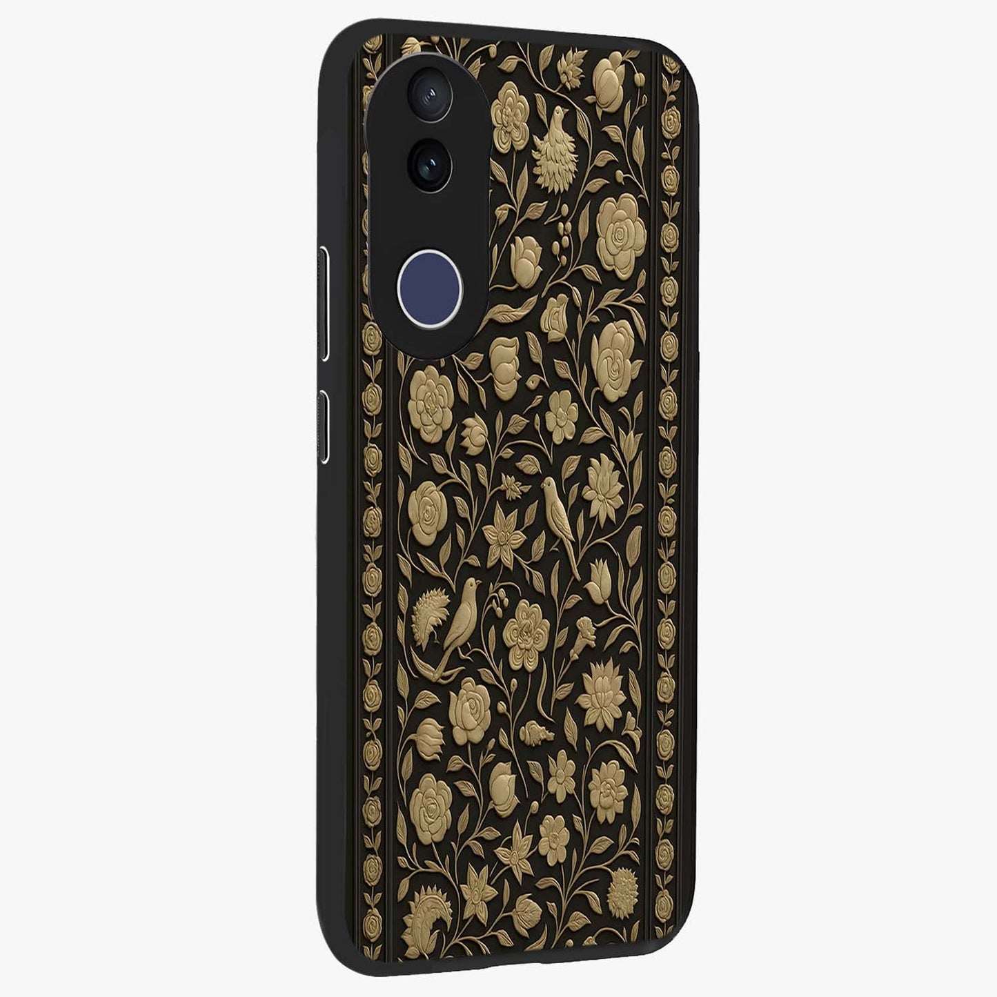 Golden Evil Eye Mandala Glass Case upright view showcasing decorative evil eye mandala artwork with spiritual aesthetic style.