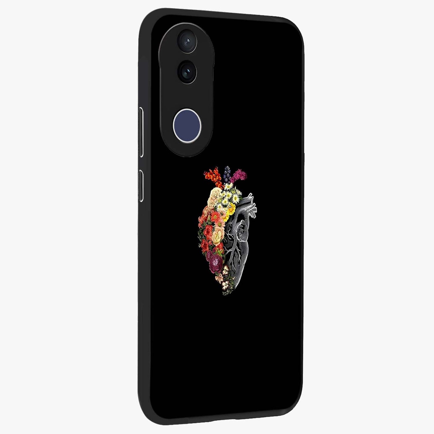 Heart With Flowers Glass Case upright view showcasing decorative heart and floral artwork with sweet romantic theme.