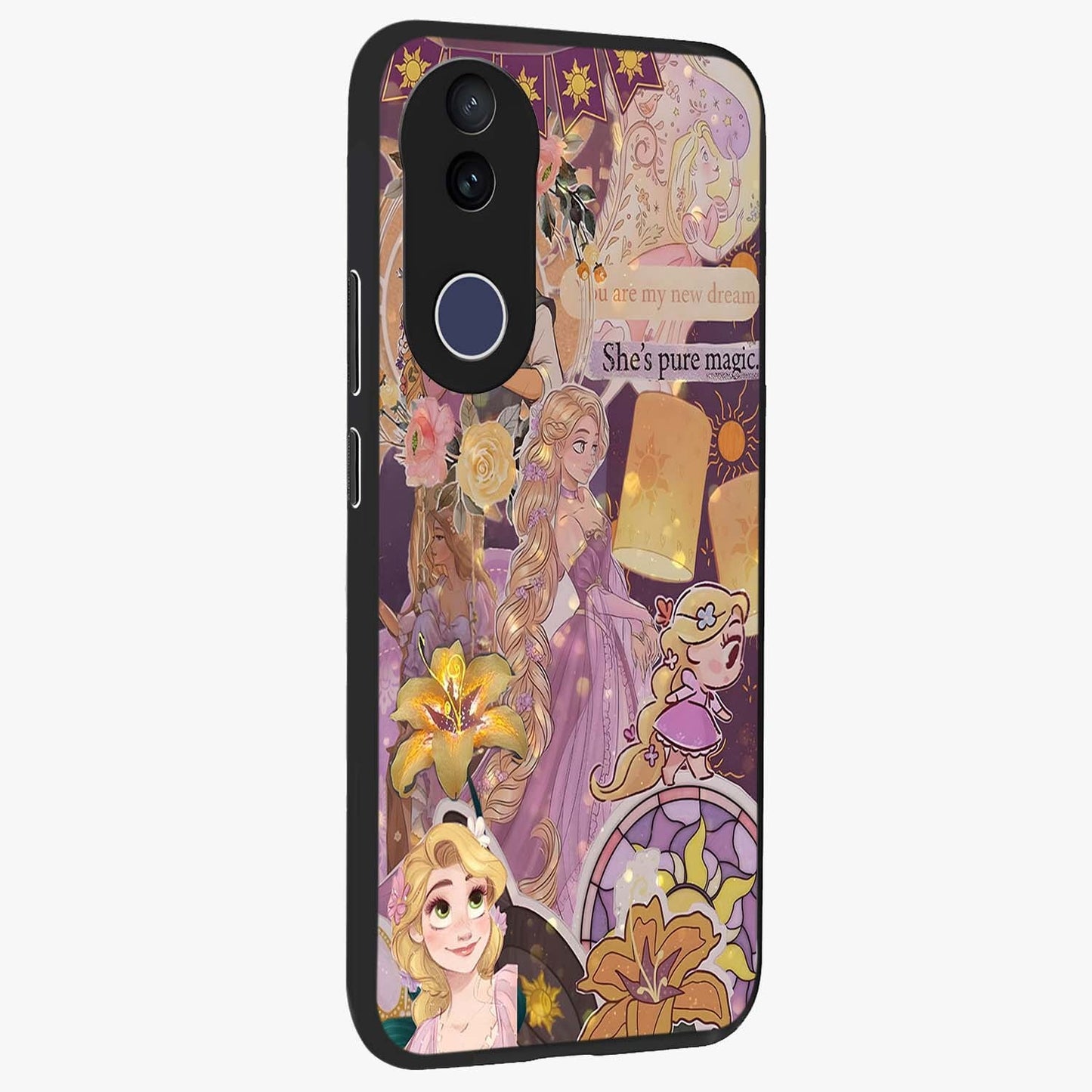 Magical Tangled Dream Glass Case upright view showcasing enchanting artistic artwork with dreamy fantasy theme.