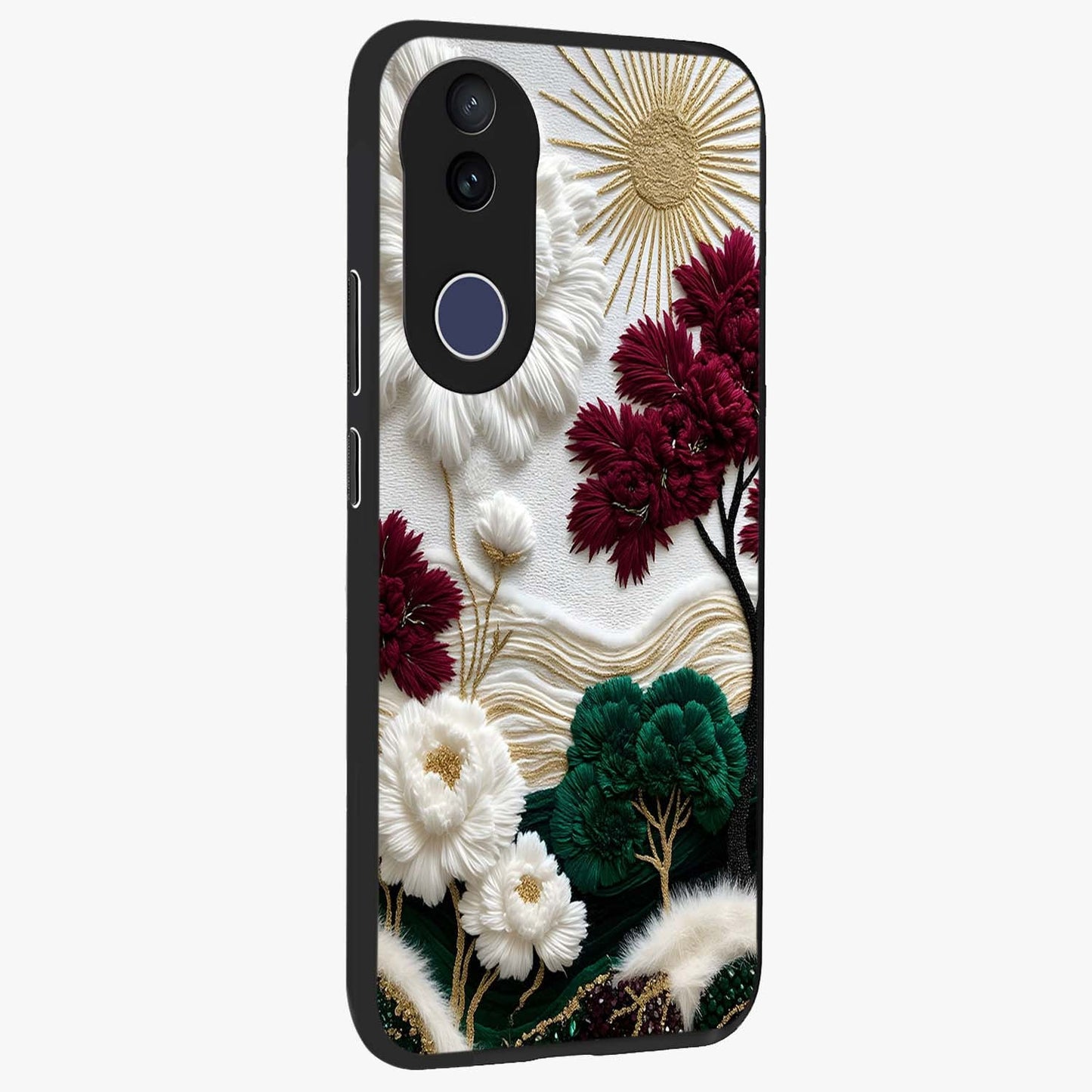 Radiant Bloom Elegance Glass Case upright view showcasing decorative flower artwork with refined botanical theme.
