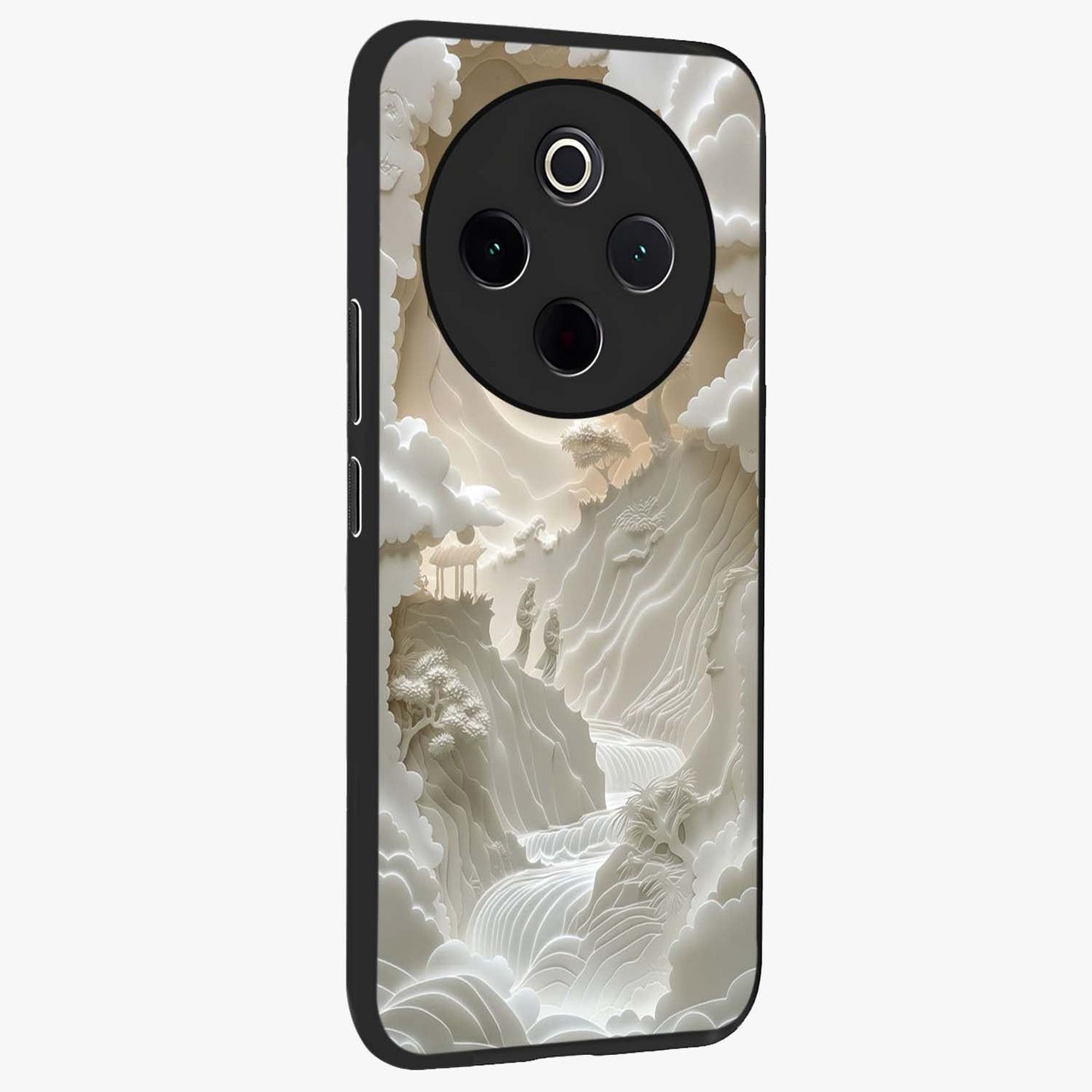 Celestial Origami Glass Case upright view showcasing creative origami artwork with modern celestial style.