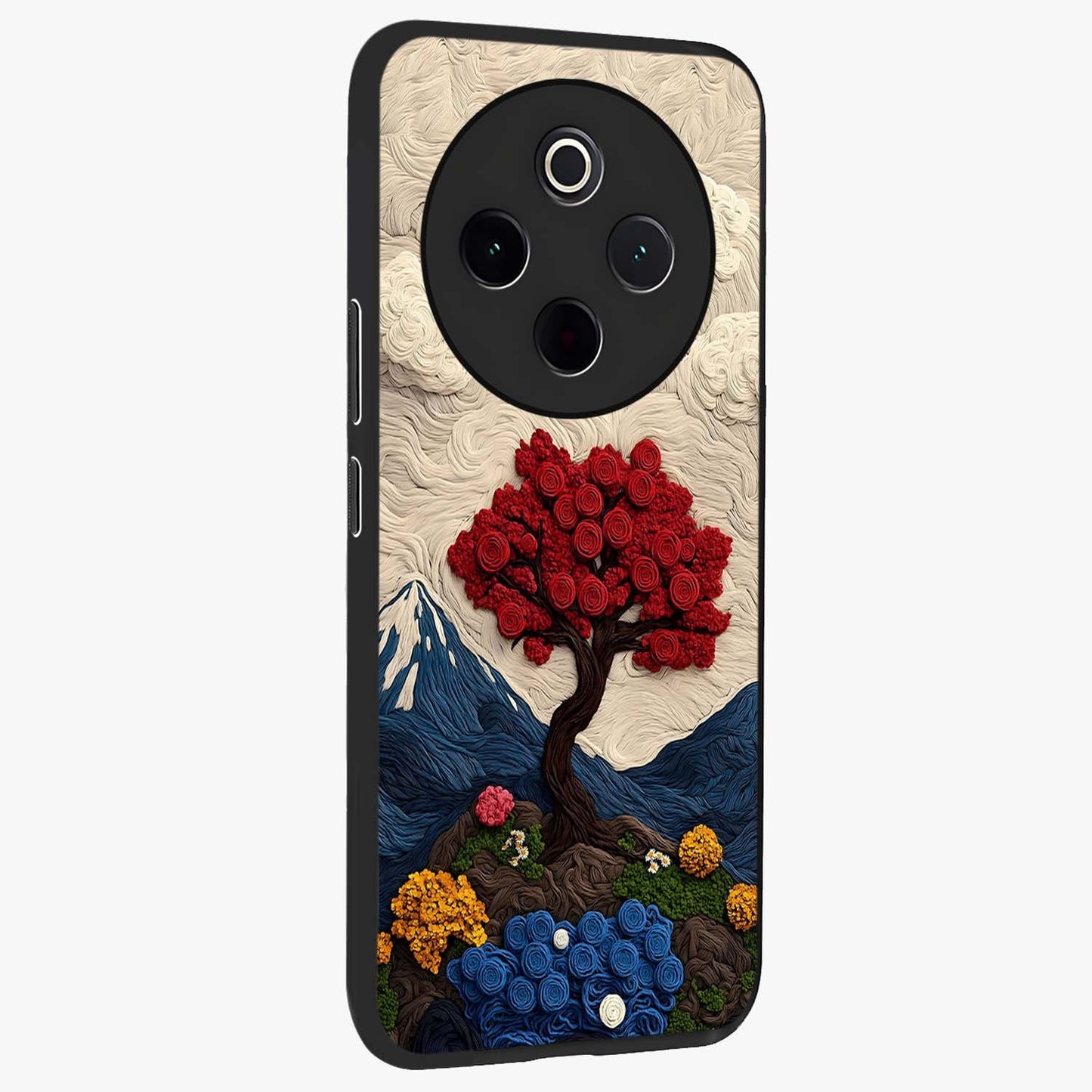 Eternal Nature Tapestry Glass Case upright view showcasing elegant nature tapestry design with decorative style.