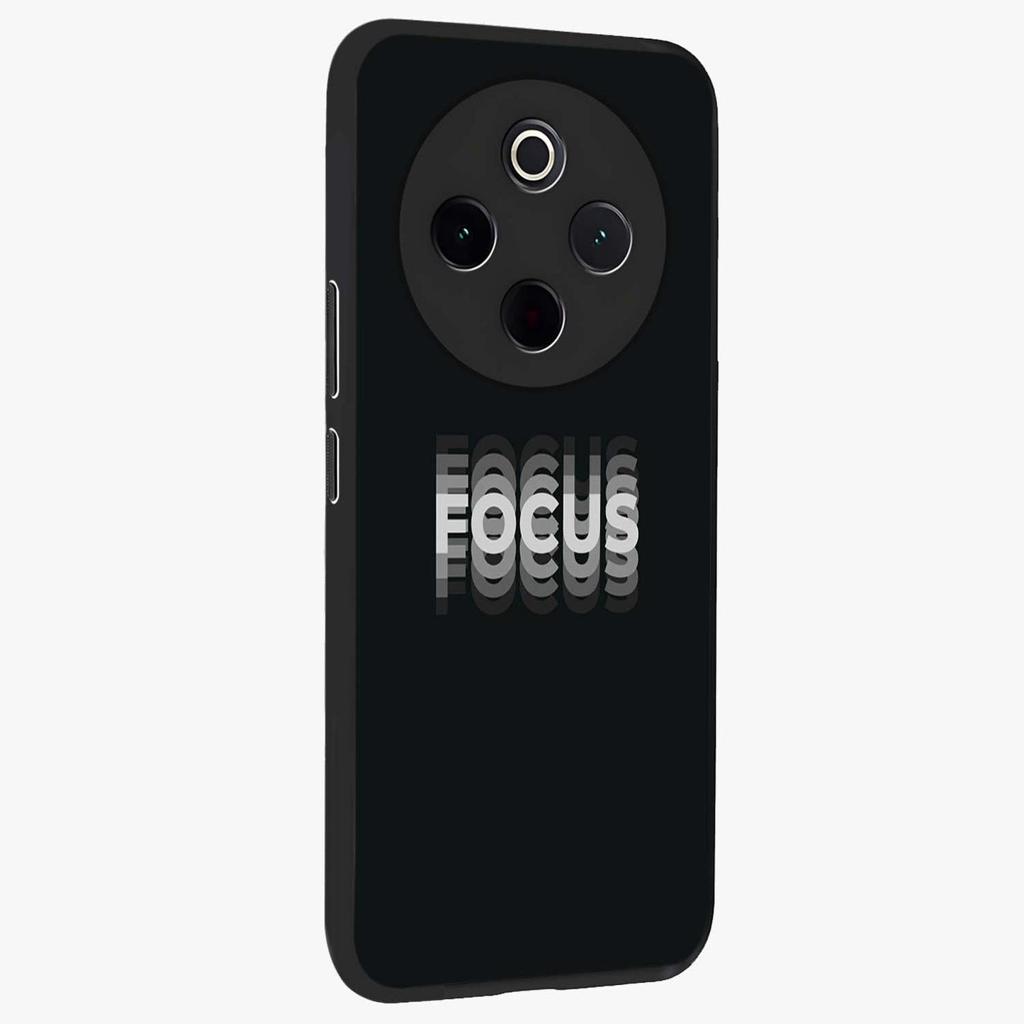 Focus Mode On Glass Case upright view showcasing strong typography statement with sleek motivational theme.