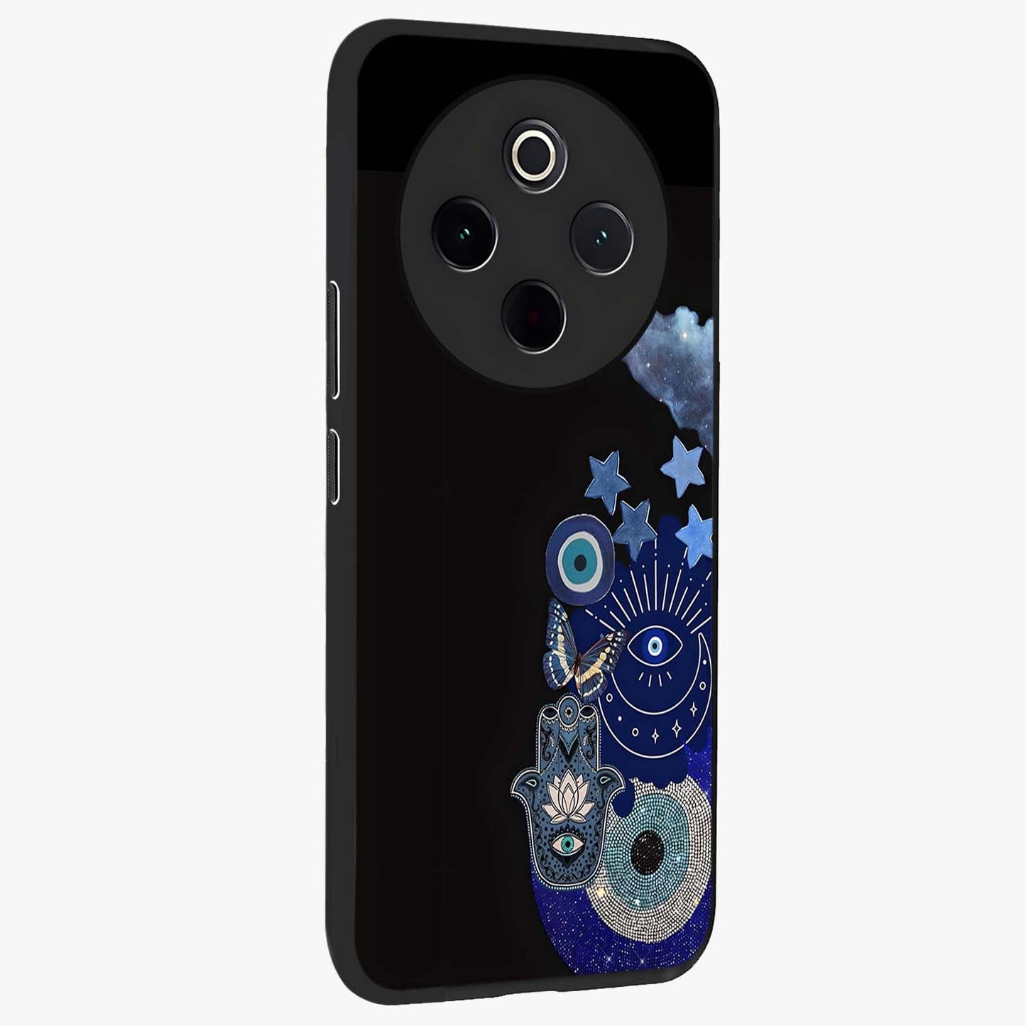 Galactic Charm Cluster Glass Case upright view showcasing glowing cosmic charm artwork with magical celestial style.