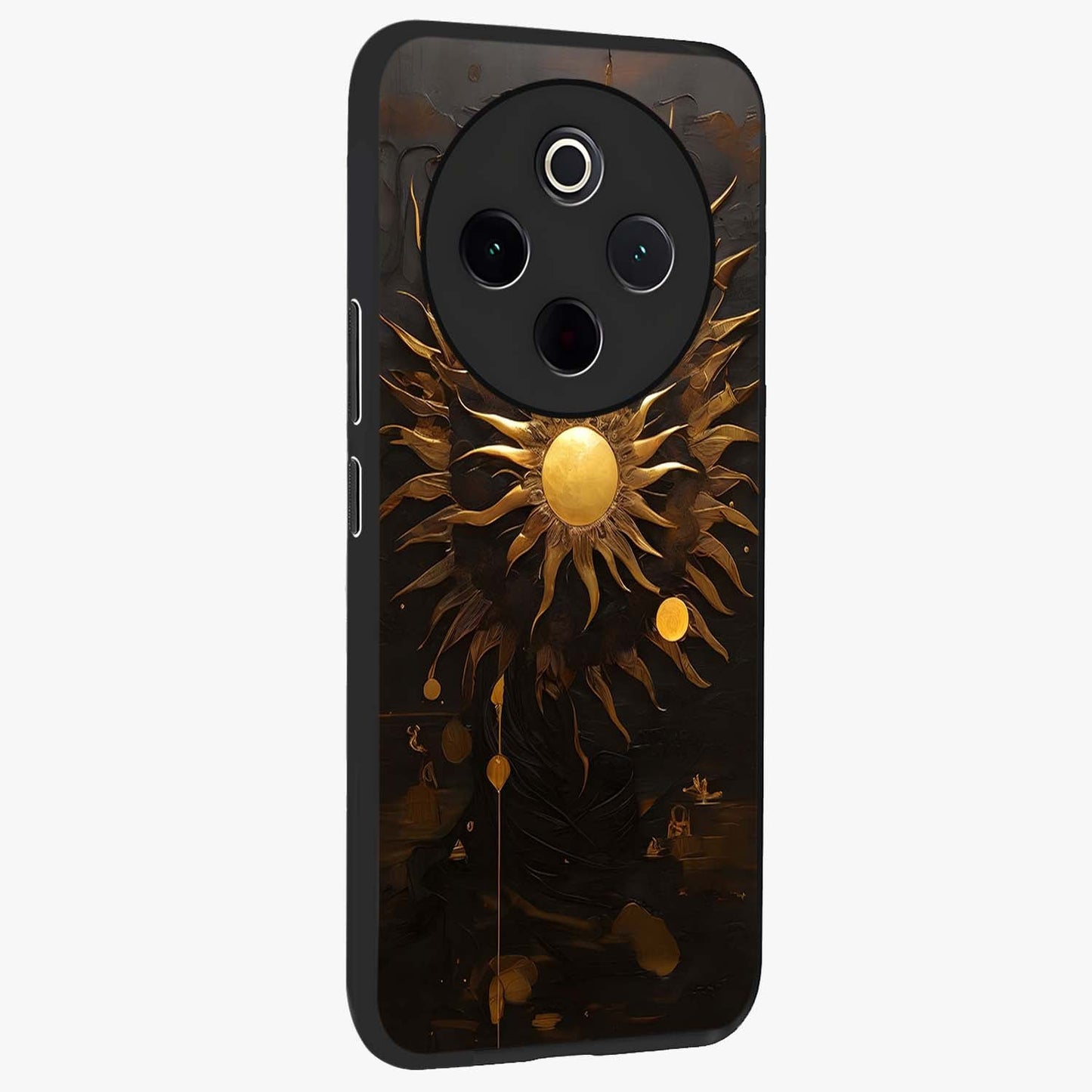 Golden Sun Majesty Glass Case upright view showcasing haunting graveyard artwork with dramatic dark theme.