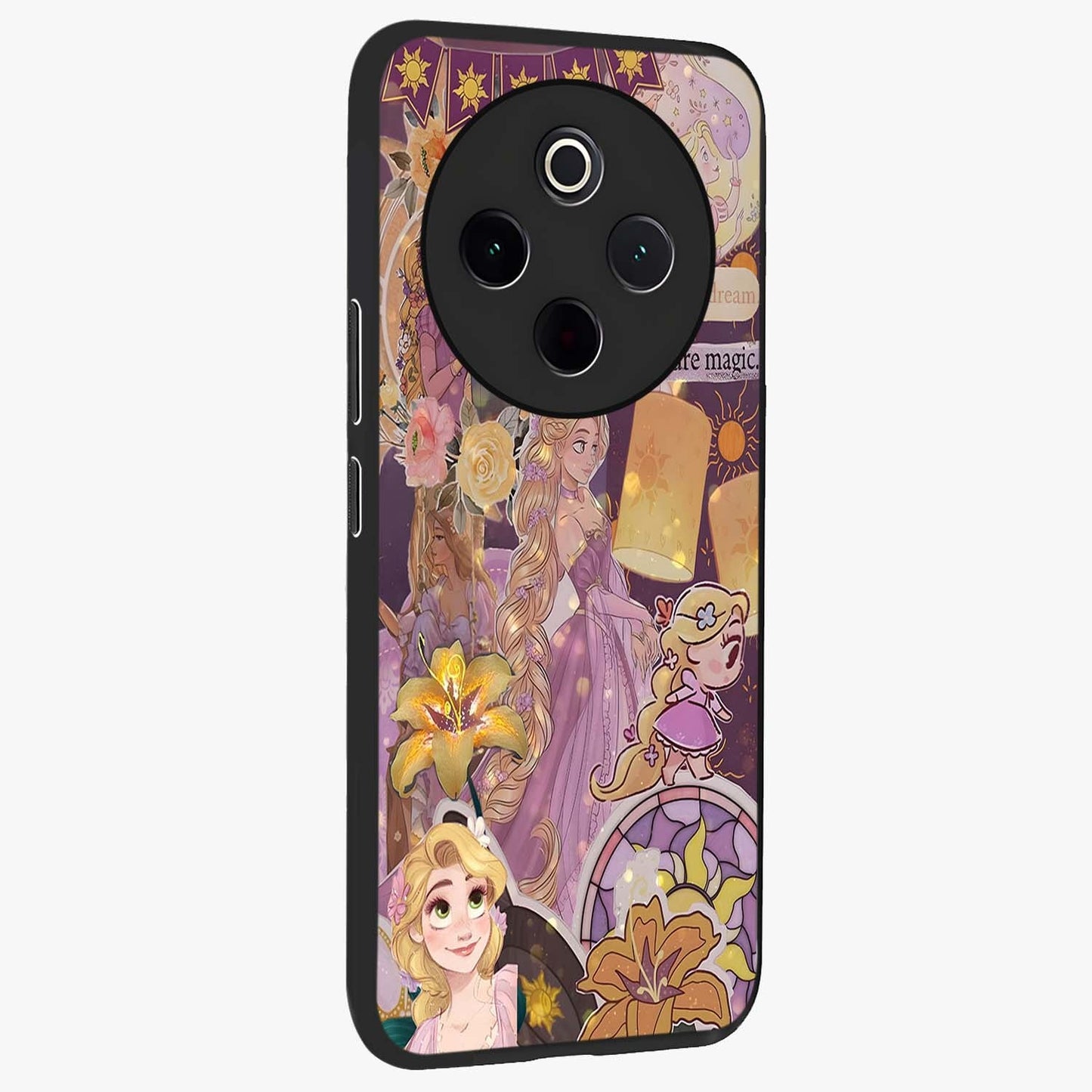 Magical Tangled Dream Glass Case upright view showcasing enchanting artistic artwork with dreamy fantasy theme.