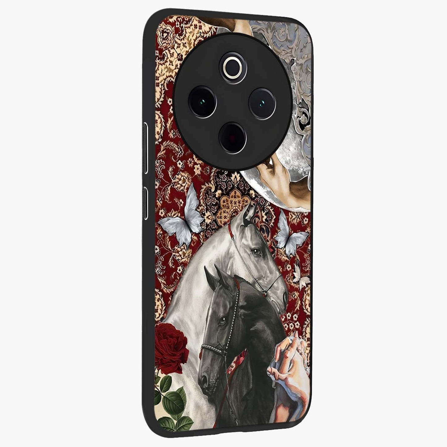 Moonlit Royal Stallion Glass Case upright view showcasing dramatic horse artwork with glowing moon themed design.