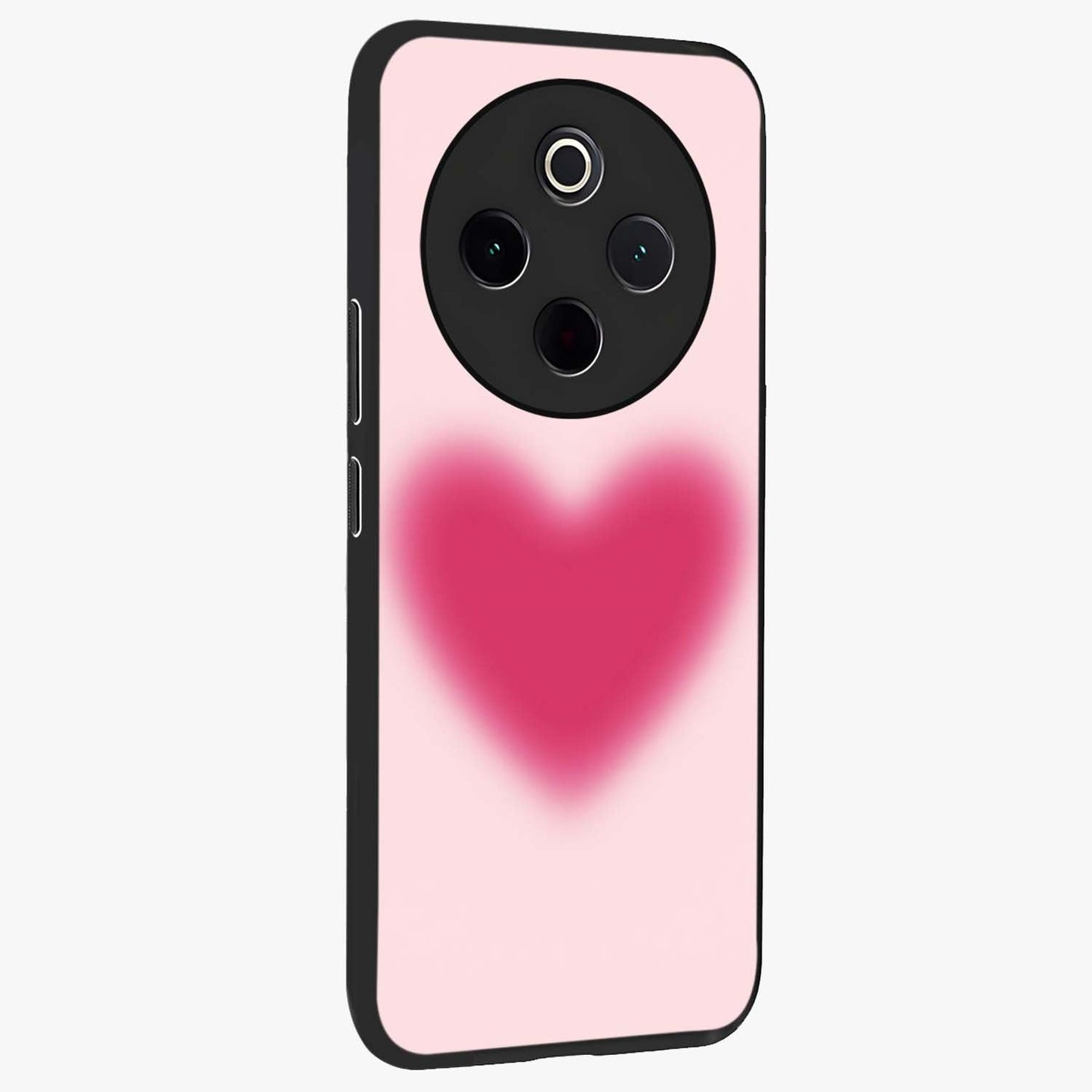 Pink Aura Heart Glass Case upright view showcasing romantic heart artwork with soft pastel theme.
